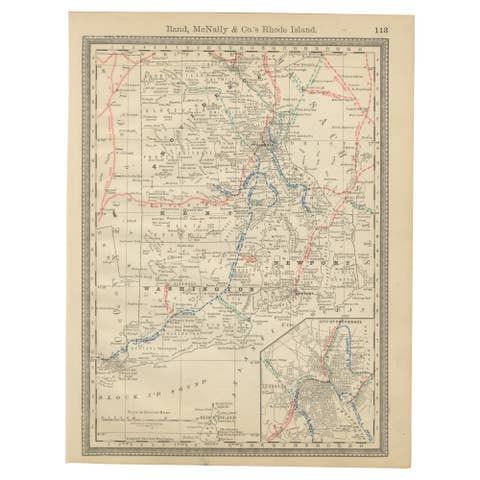 Antique Rhode Island Map Wall Art – Providence & Newport, Rand McNally, ca.1888