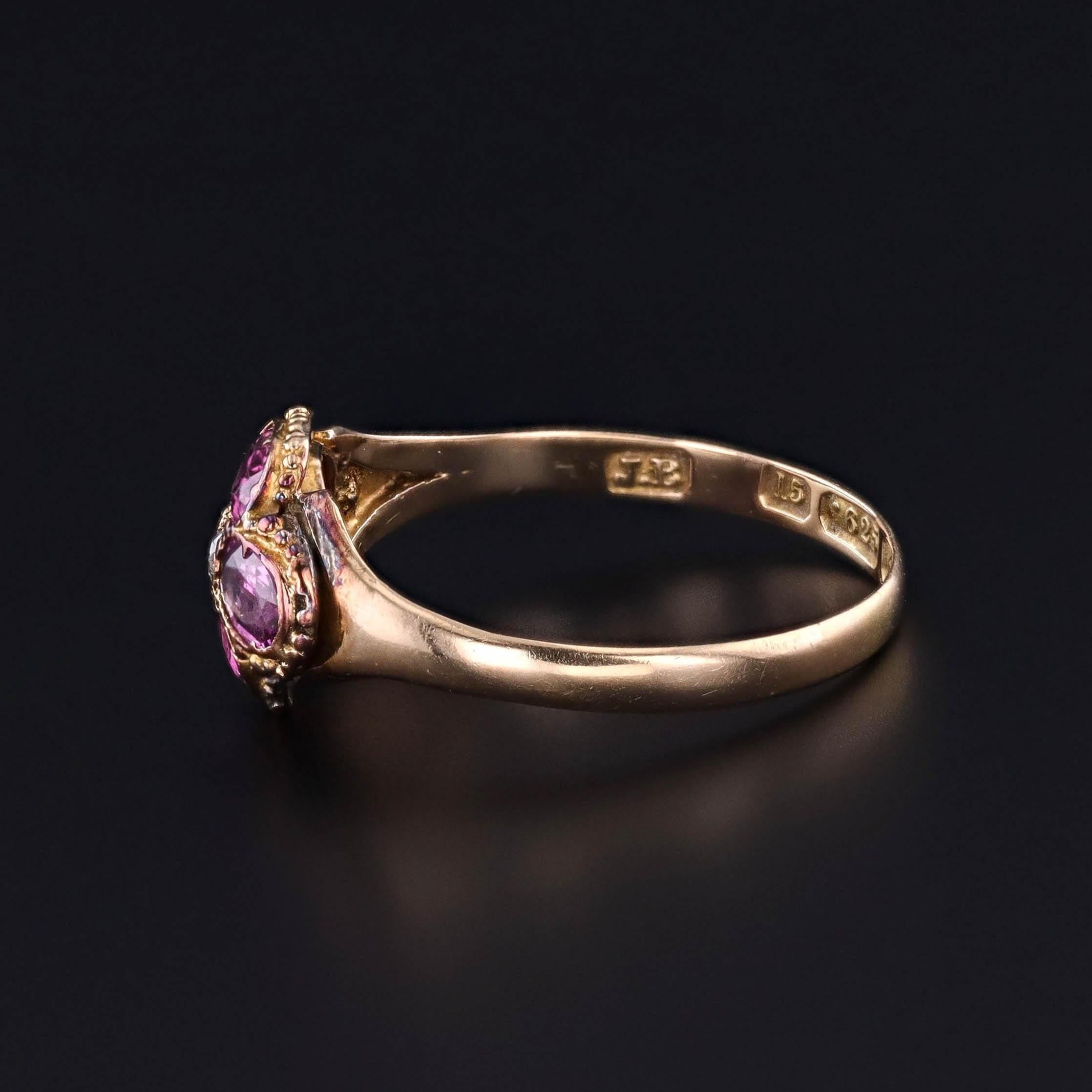 Victorien Bague ancienne en or 15ct, grenat rhodolite et diamant en vente