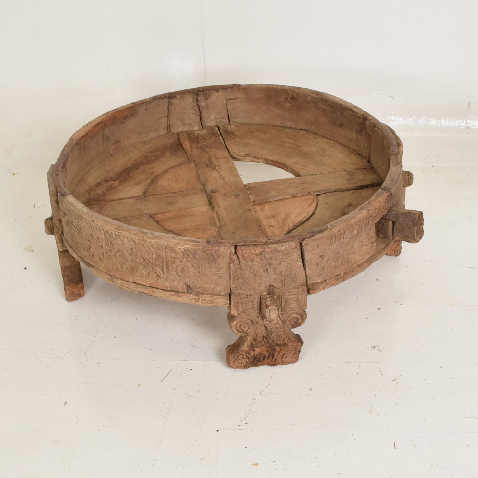 Unknown Antique Wood Planter Base for Outdoor Patio, Rice Washer Table 