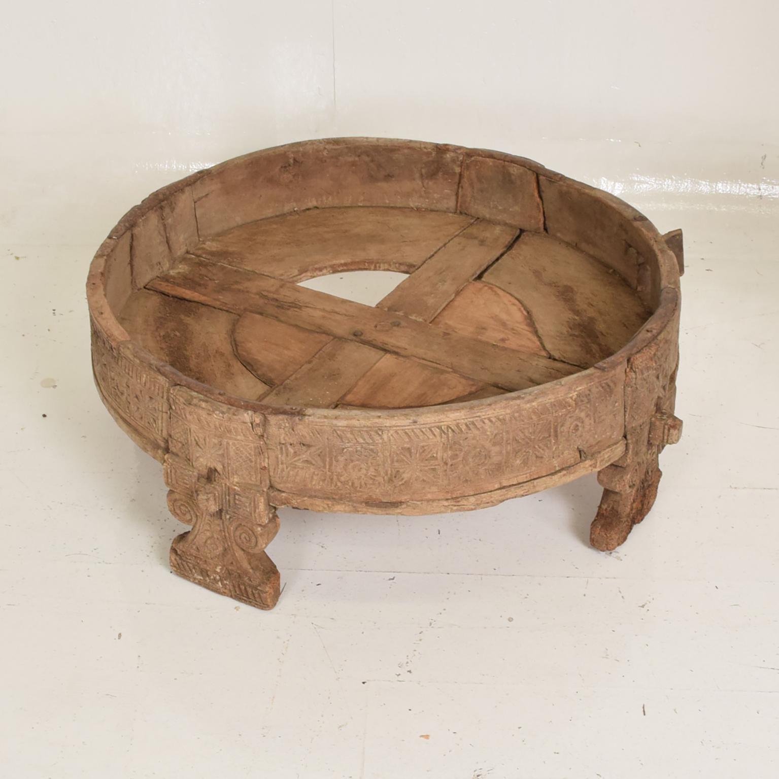 Antique Wood Planter Base for Outdoor Patio, Rice Washer Table  In Fair Condition In Chula Vista, CA