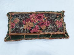 Antique Rich Floral Embroidered Pillows Red and Green Velvet 'Set of 2'