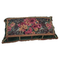 Antique Rich Floral Embroidered Pillows Red and Green Velvet 'Set of 2'