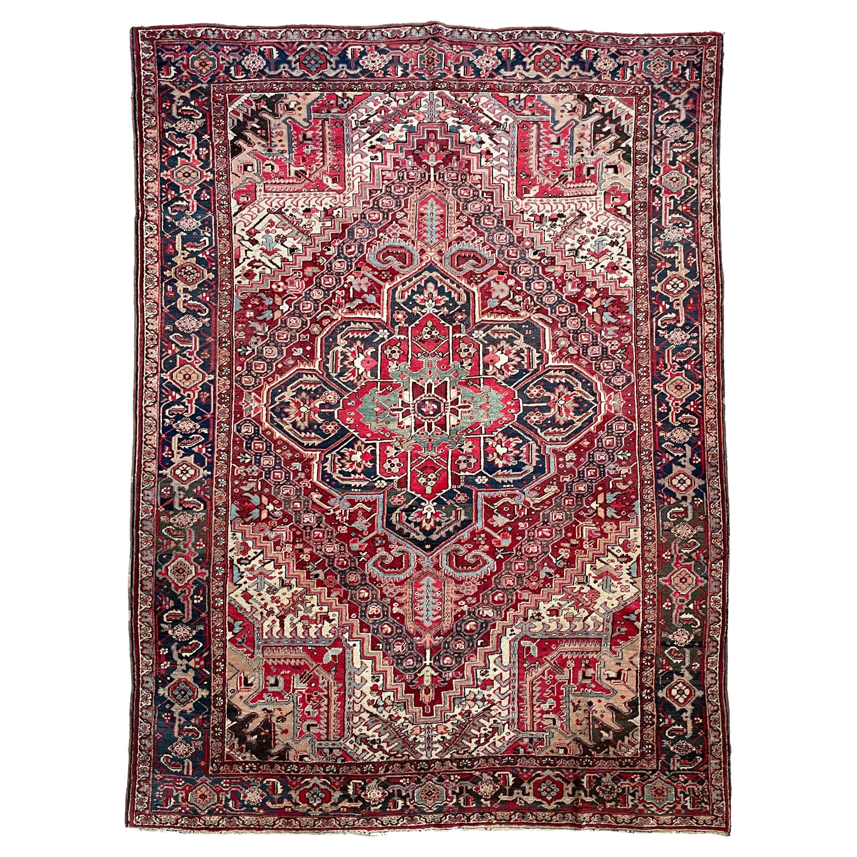 Alfombra antigua Rich Heriz de pelo entero, c. 1940