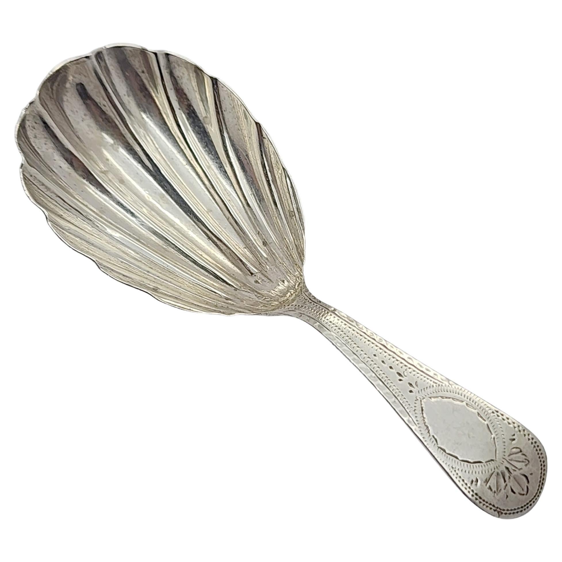 Antique Richard Crossley London English Sterling Tea Caddy Shell Bowl Spoon For Sale