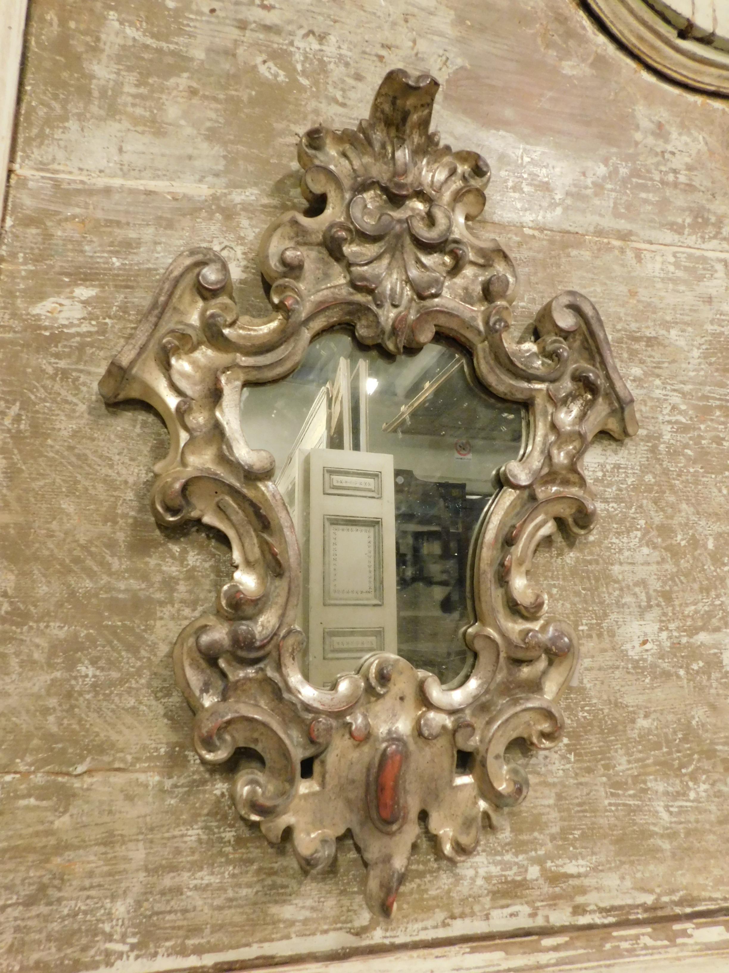 Italian Antique Richly Carved and Silvered Mirror, 18th Century Italy