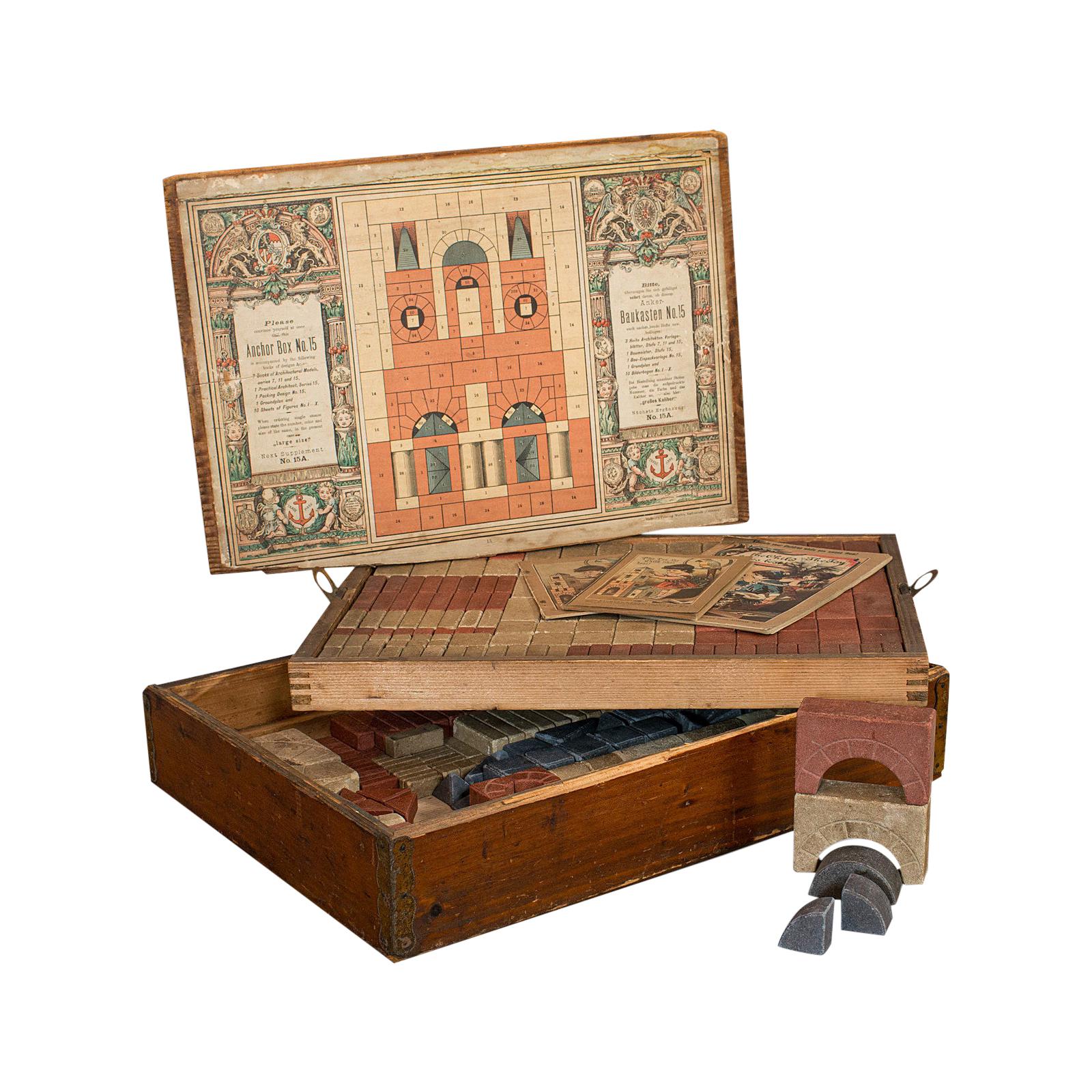 Antique Richter's Anchor Box, German, Stone, Anker Baukasten, Number 15, Set For Sale