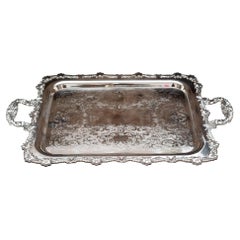 Antique Rideau Large Silver Plate Rectangular Serving Tray with Handles