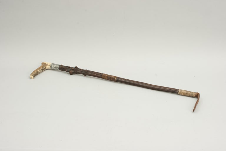 Antique Riding Crop with Antler Handle and Hawthorn Shaft and Silver ...