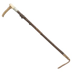 Retro Riding Crop with Antler Handle and Hawthorn Shaft and Silver Collar