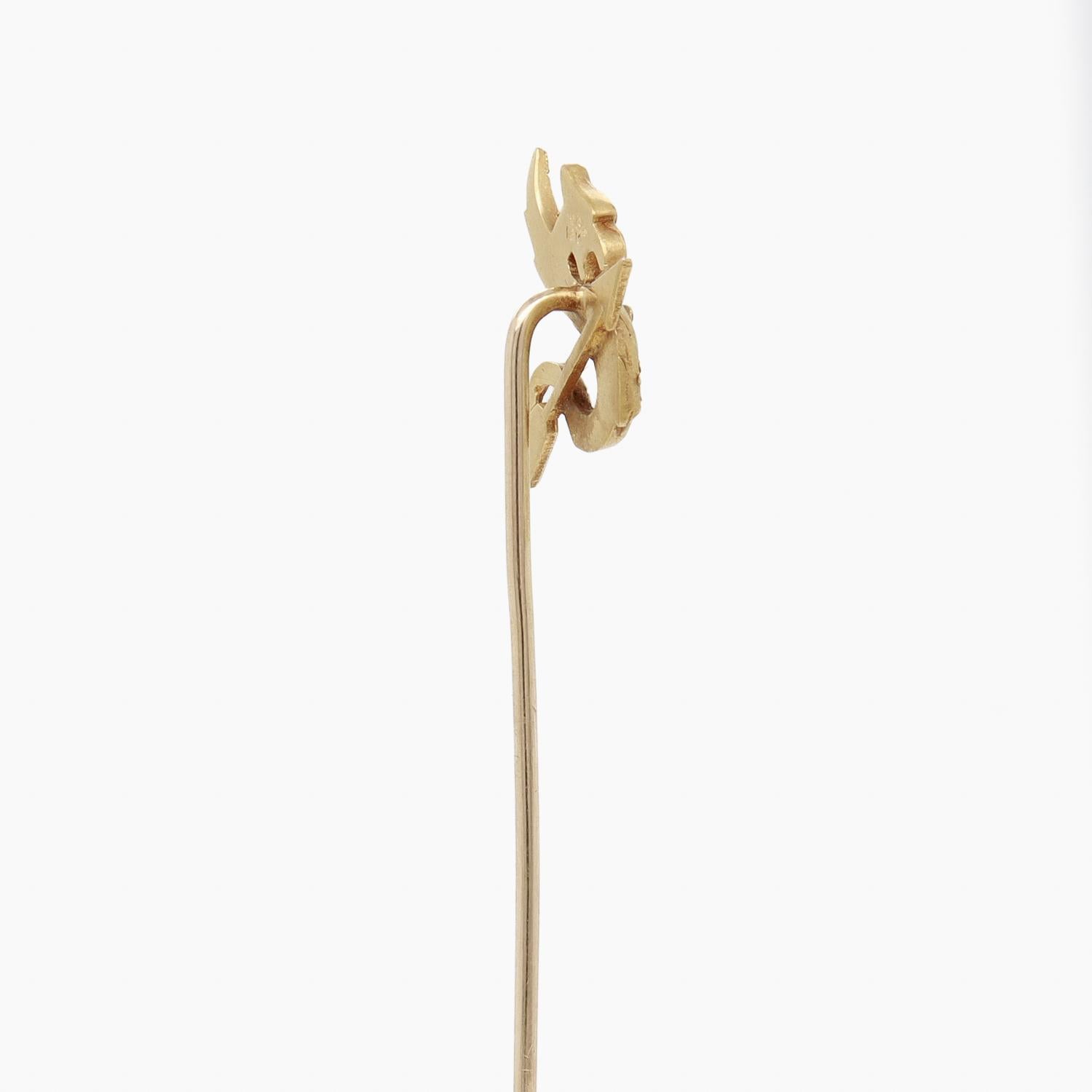 Antique Riker Bros 14k Gold & Ruby Figural Cockatrice or Dragon & Arrow Stickpin For Sale 2