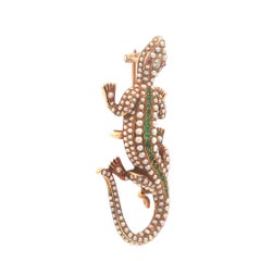 Antique Riker Bros. Gold Seed Pearl Diamon Salamander Lizard Brooch Pin