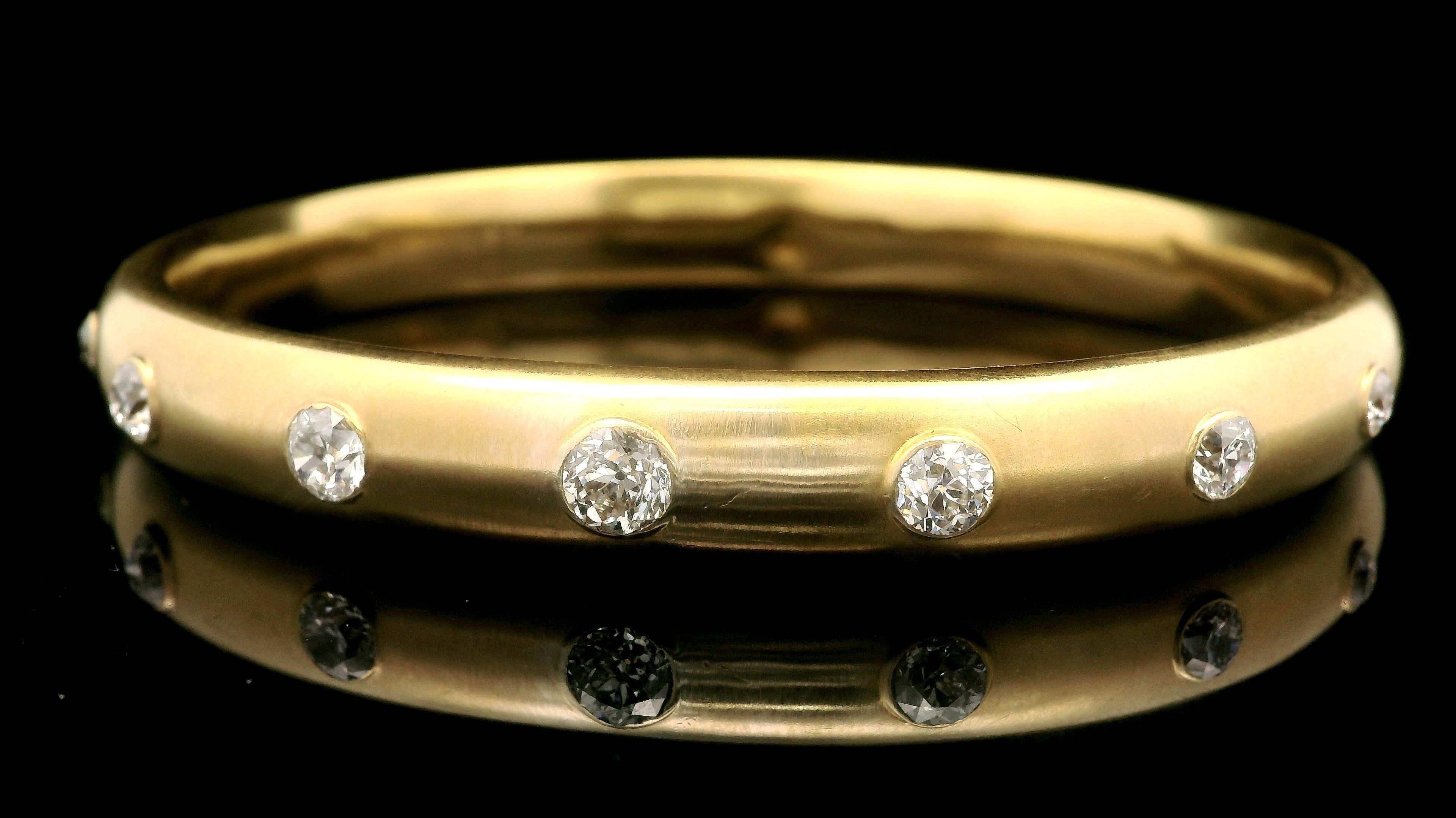 Antique Riker Brothers 18k Gold 2ctw Old European Diamond SlipOn Bangle Bracelet For Sale 7