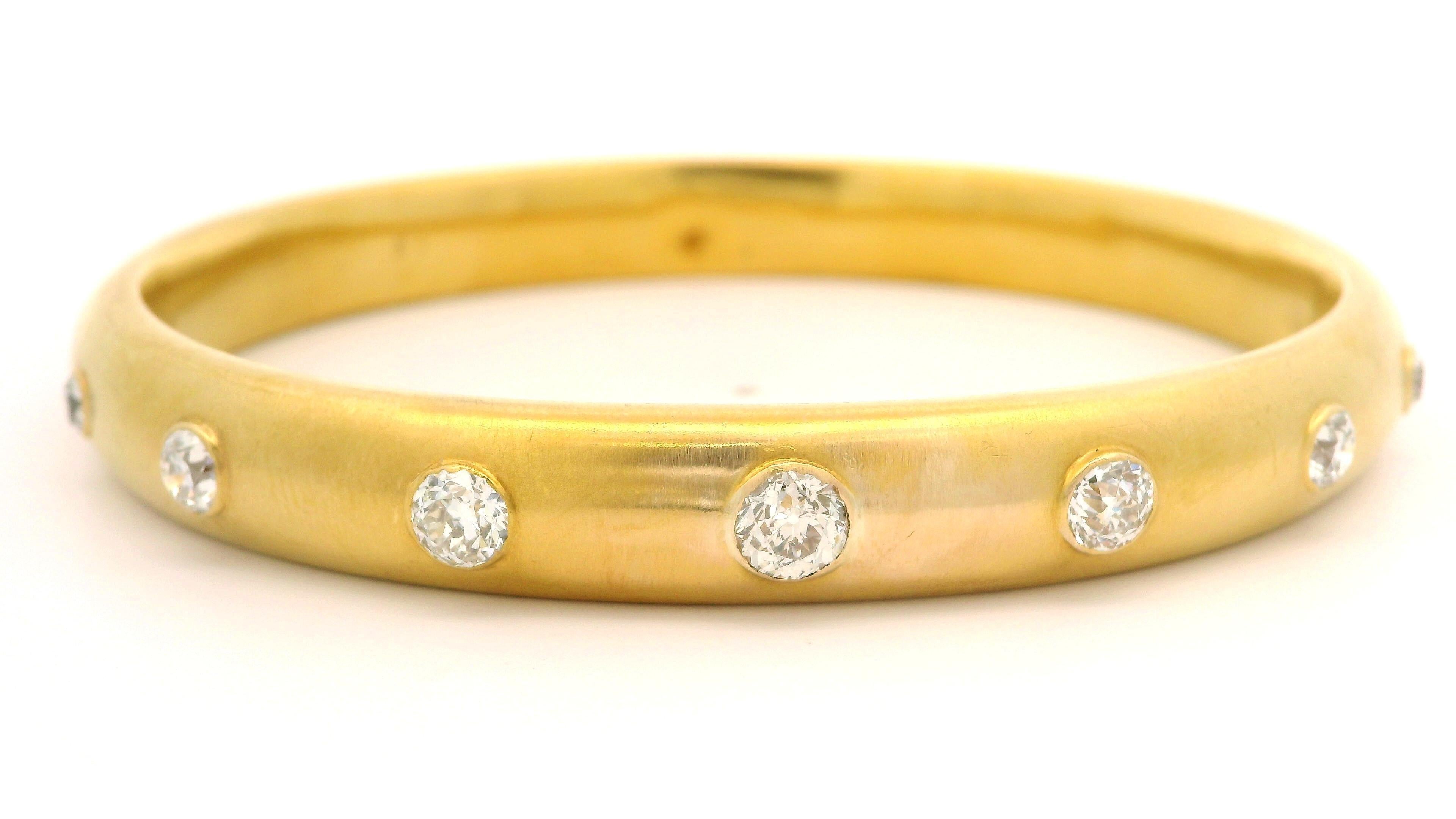 Antique Riker Brothers 18k Gold 2ctw Old European Diamond SlipOn Bangle Bracelet For Sale 8
