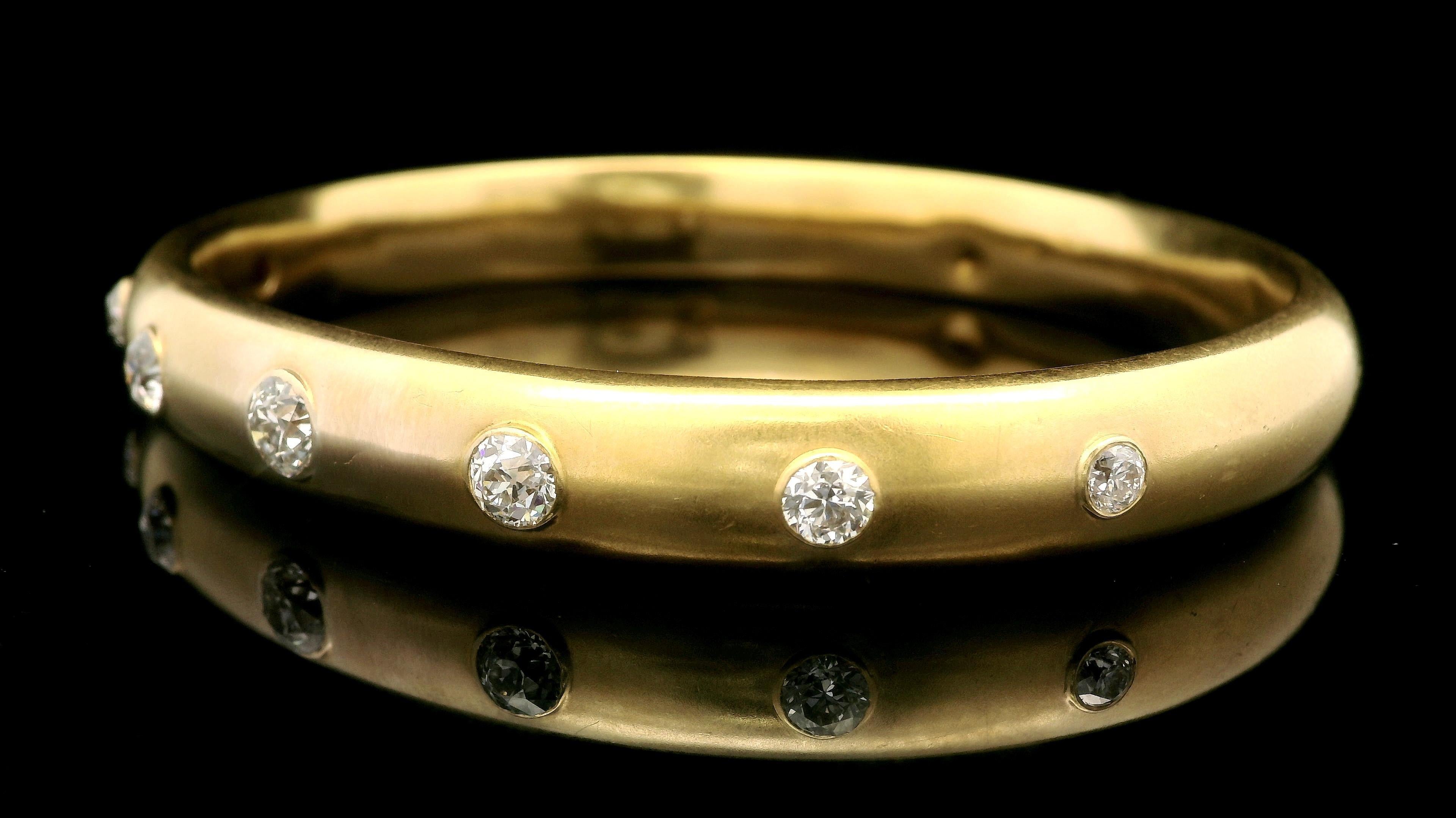 Old European Cut Antique Riker Brothers 18k Gold 2ctw Old European Diamond SlipOn Bangle Bracelet For Sale