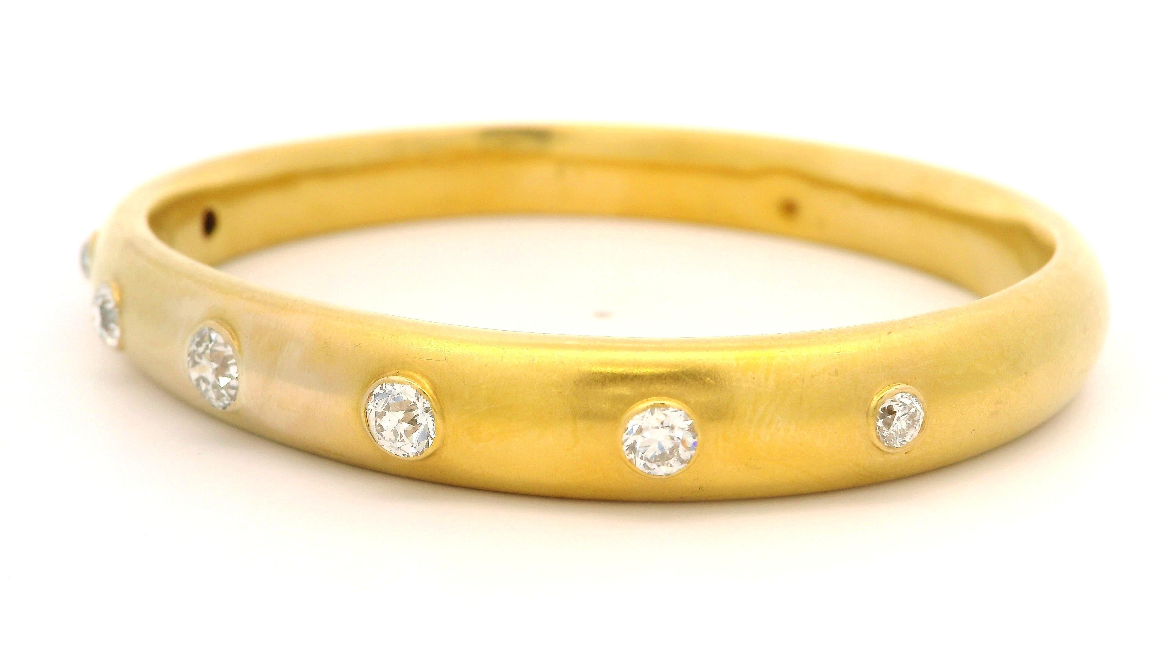 Antique Riker Brothers 18k Gold 2ctw Old European Diamond SlipOn Bangle Bracelet For Sale 2