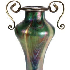 Vase ancien en verre et argent Rindskopf attr Art Nouveau Pulled Feather c1920