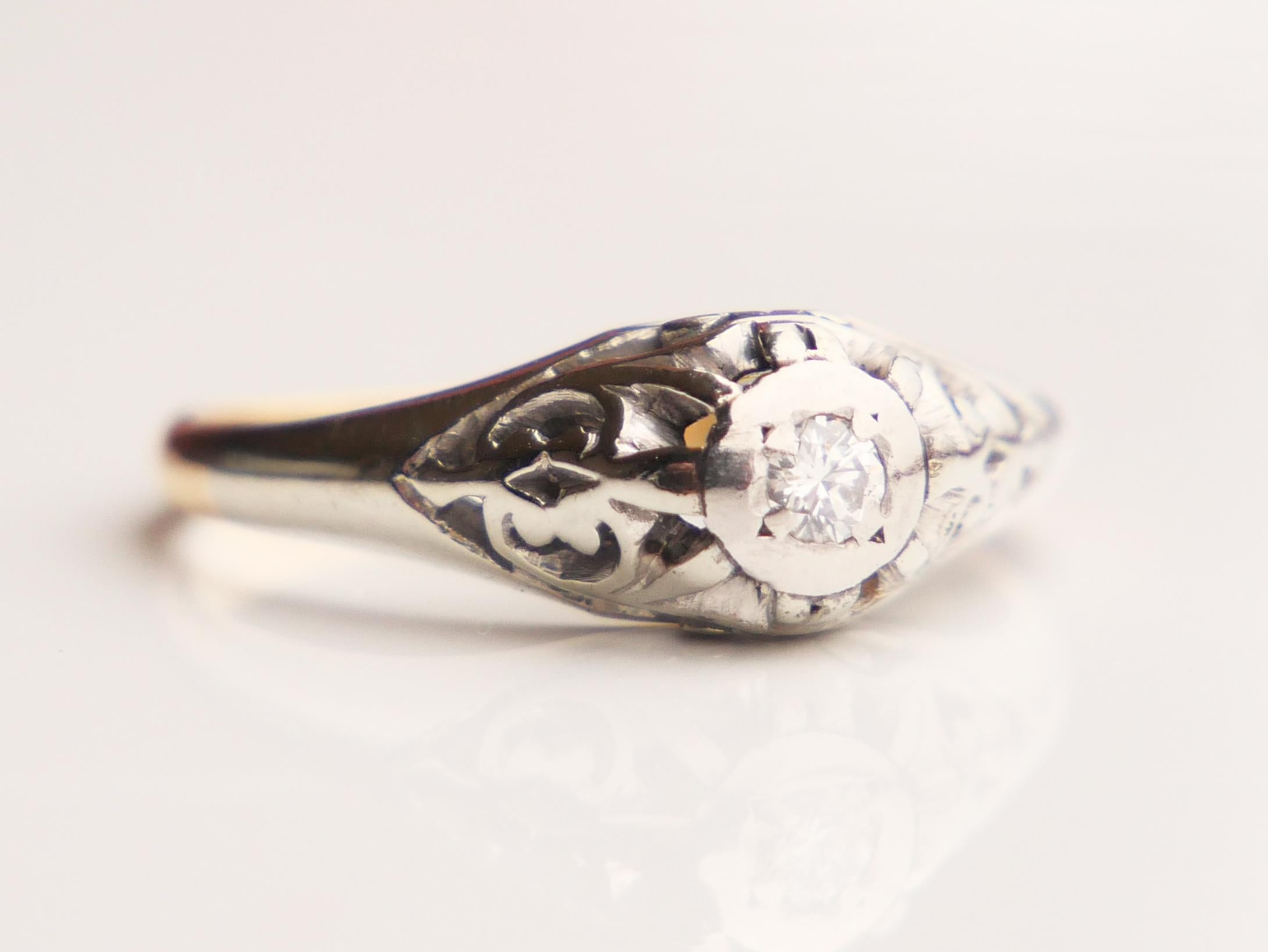 Antique Ring 0.1 ct Diamond solid 18K Yellow Gold Platinum ØUS6 / 2.8gr For Sale 7