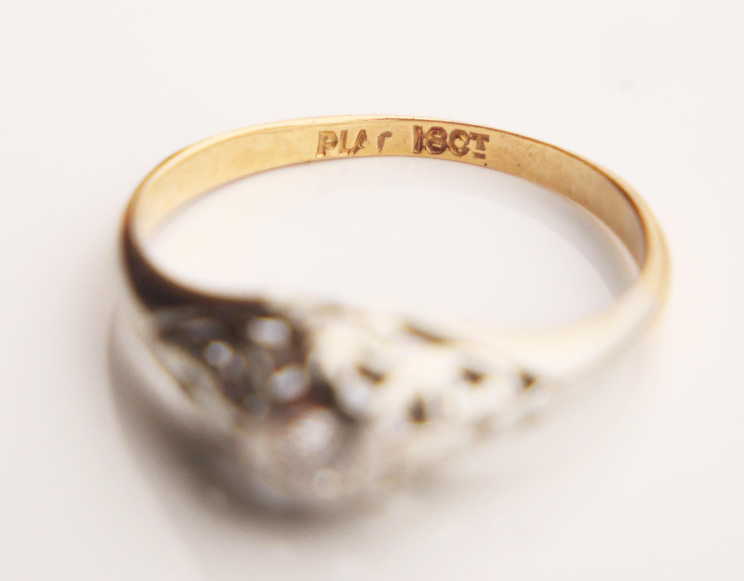 Antique Ring 0.1 ct Diamond solid 18K Yellow Gold Platinum ØUS6 / 2.8gr For Sale 8