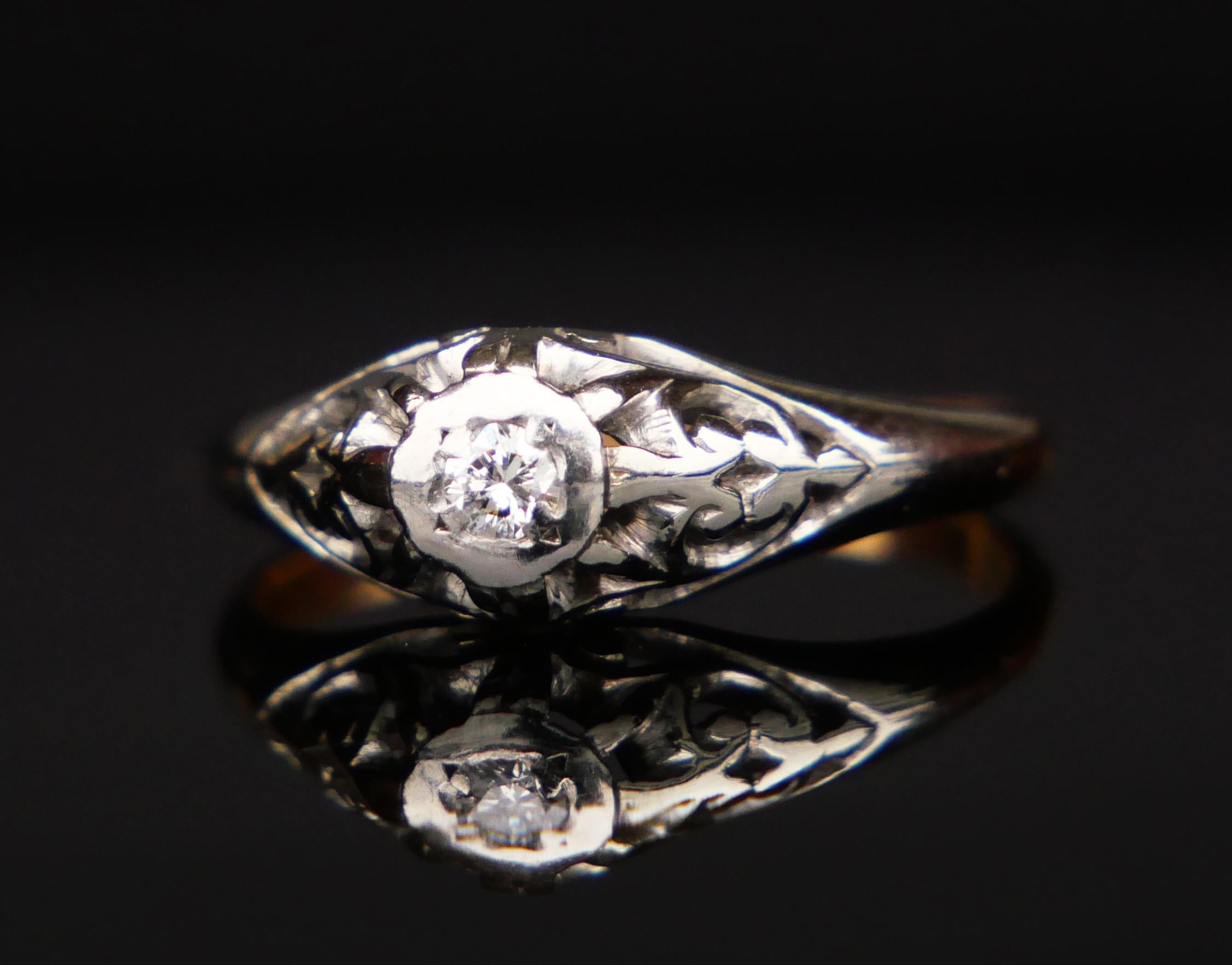 Art Deco Antique Ring 0.1 ct Diamond solid 18K Yellow Gold Platinum ØUS6 / 2.8gr For Sale