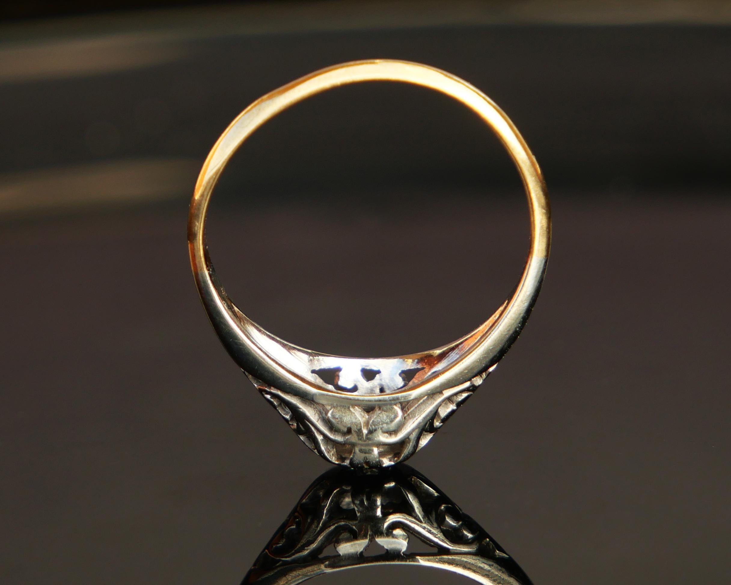 Old European Cut Antique Ring 0.1 ct Diamond solid 18K Yellow Gold Platinum ØUS6 / 2.8gr For Sale