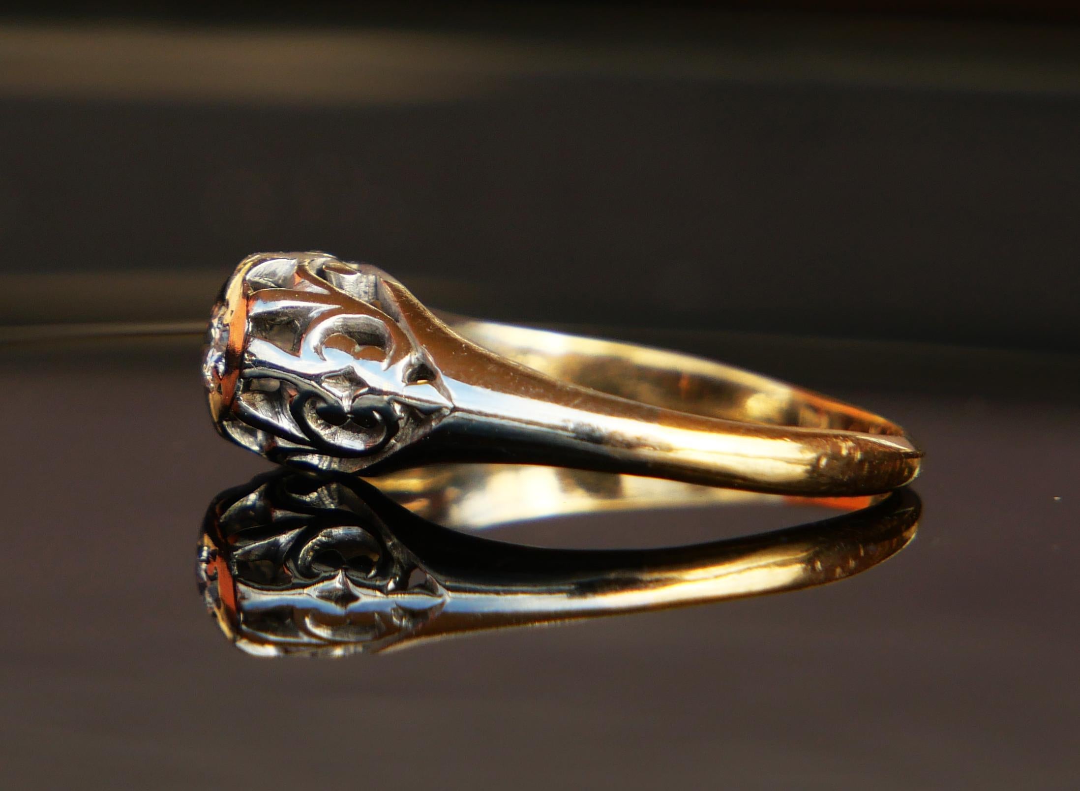 Antique Ring 0.1 ct Diamond solid 18K Yellow Gold Platinum ØUS6 / 2.8gr For Sale 1