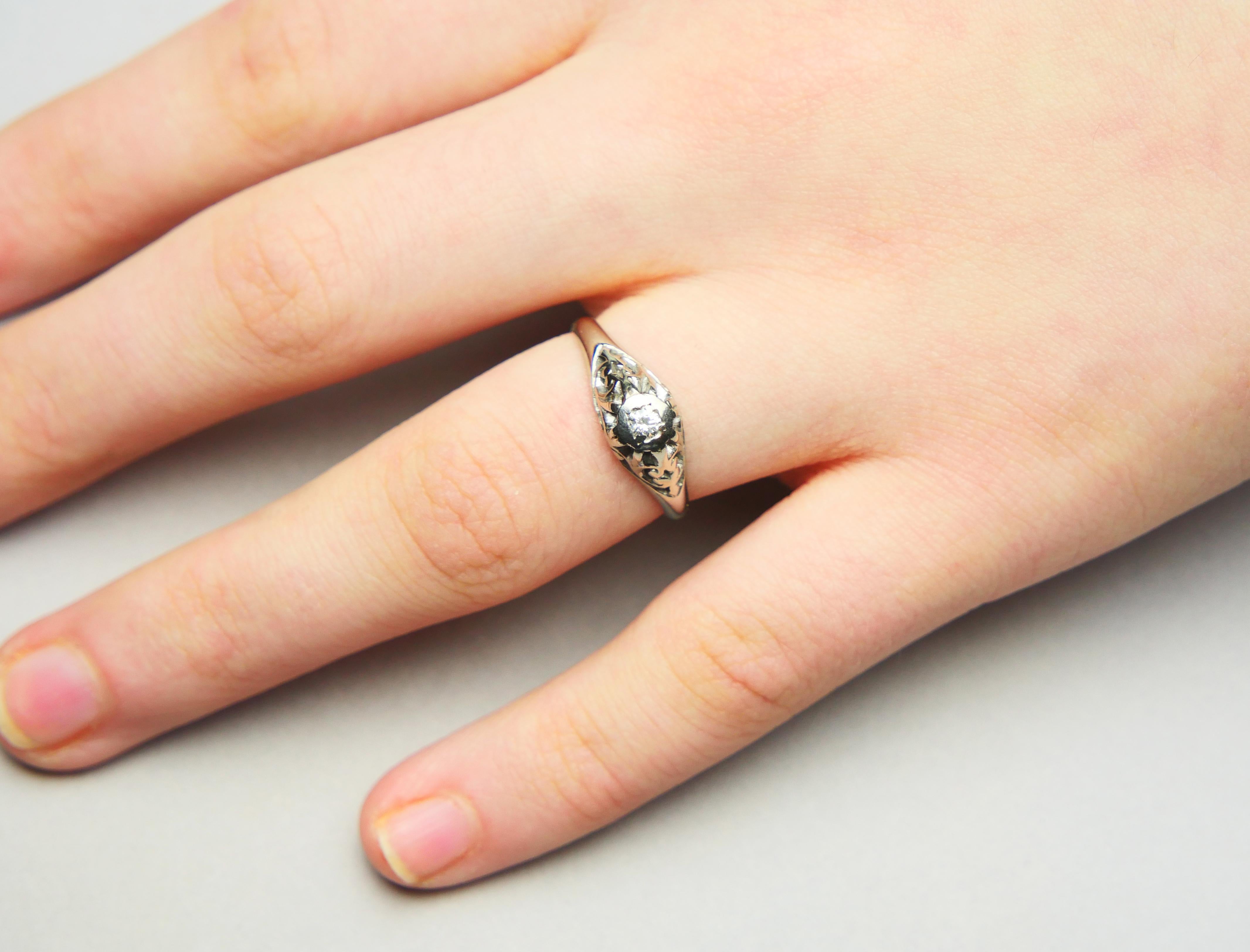 Antique Ring 0.1 ct Diamond solid 18K Yellow Gold Platinum ØUS6 / 2.8gr For Sale 2
