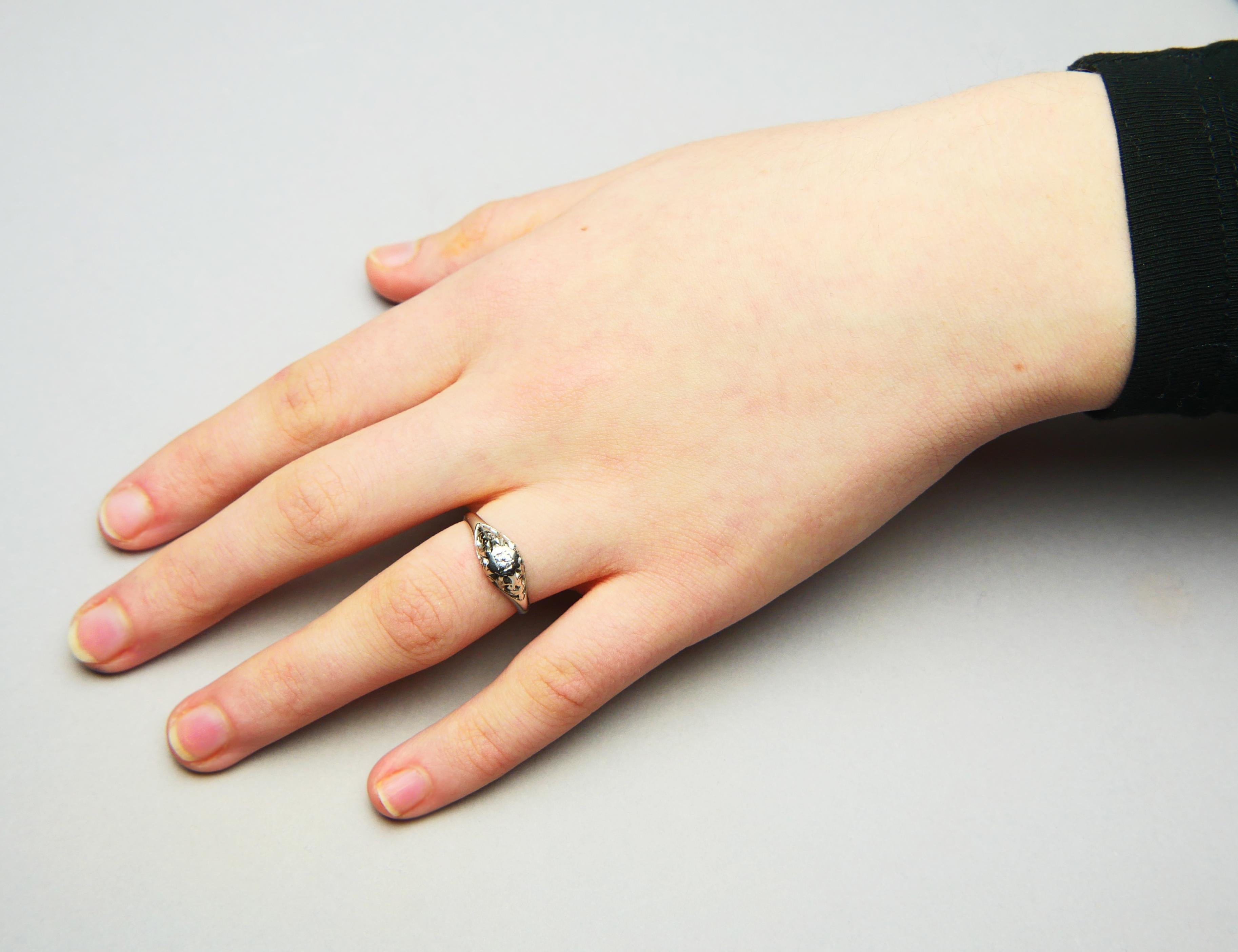 Antique Ring 0.1 ct Diamond solid 18K Yellow Gold Platinum ØUS6 / 2.8gr For Sale 3