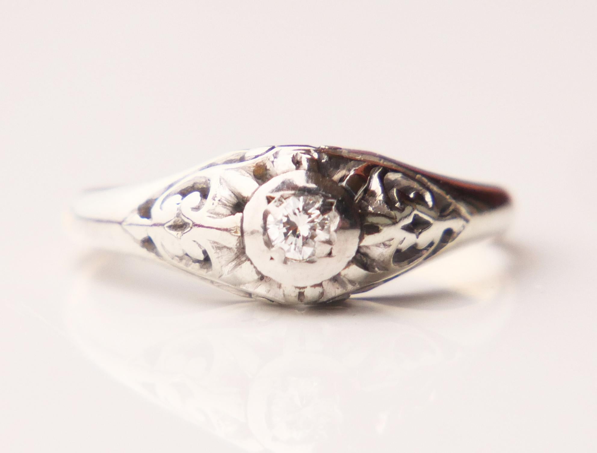 Antique Ring 0.1 ct Diamond solid 18K Yellow Gold Platinum ØUS6 / 2.8gr For Sale 4