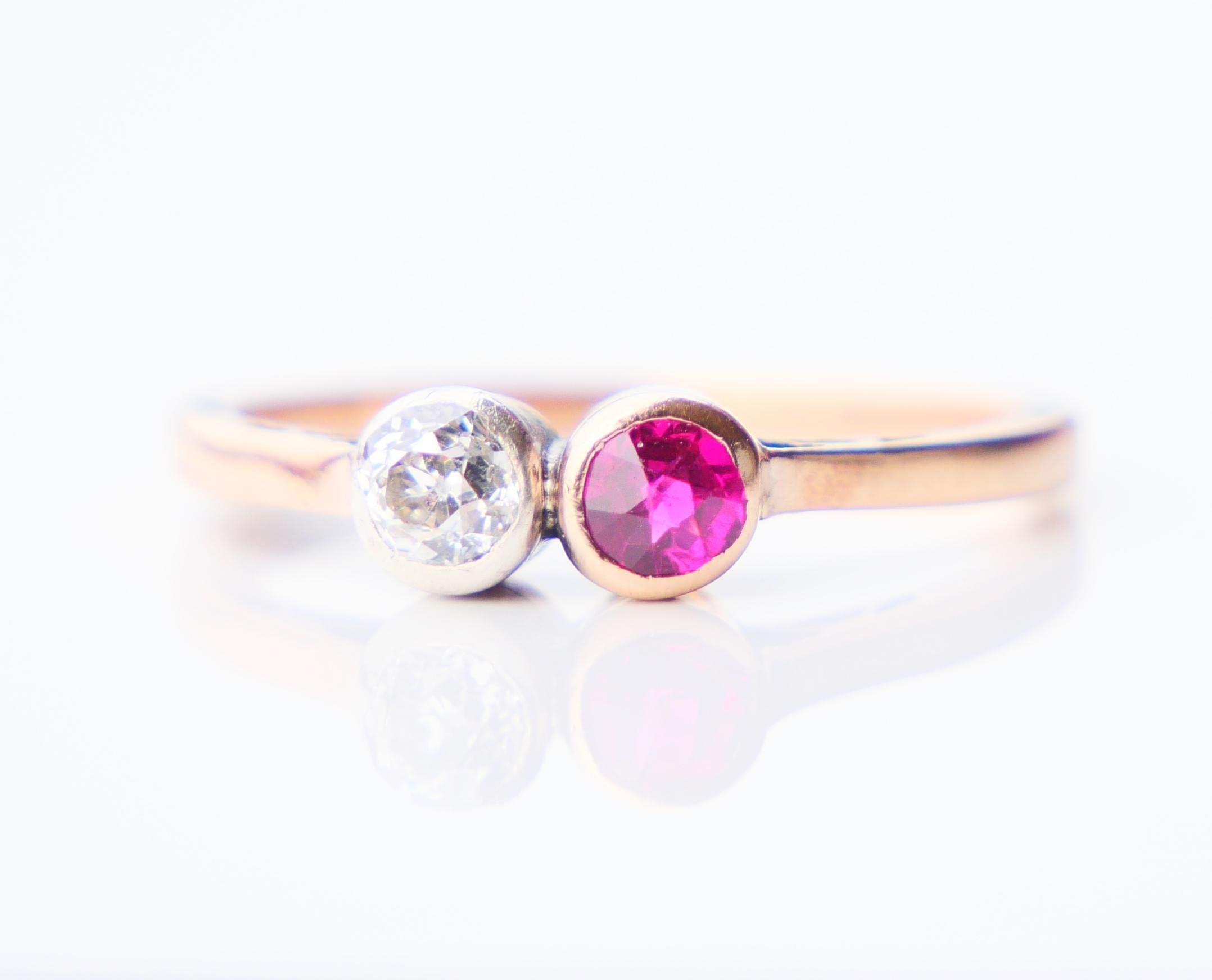 Antique Ring 0.2 ct Diamond 0.2ct Ruby solid 14K Rose Gold Silver Ø US5.25/1.6gr For Sale 4