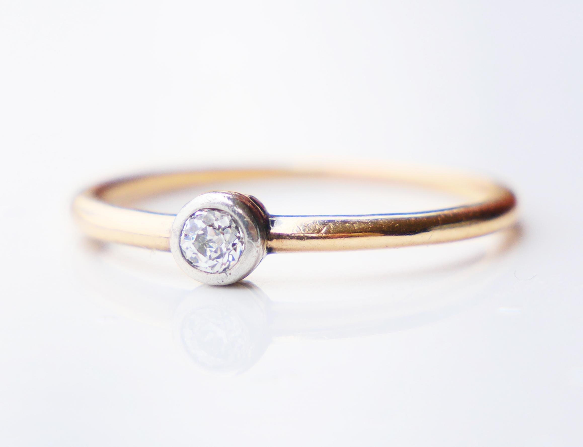 Antiker Ring 0,2 Karat. Diamant massiv 14K Gelbgold Silber Ø US5.75 / 1.3 gr. (Art déco) im Angebot