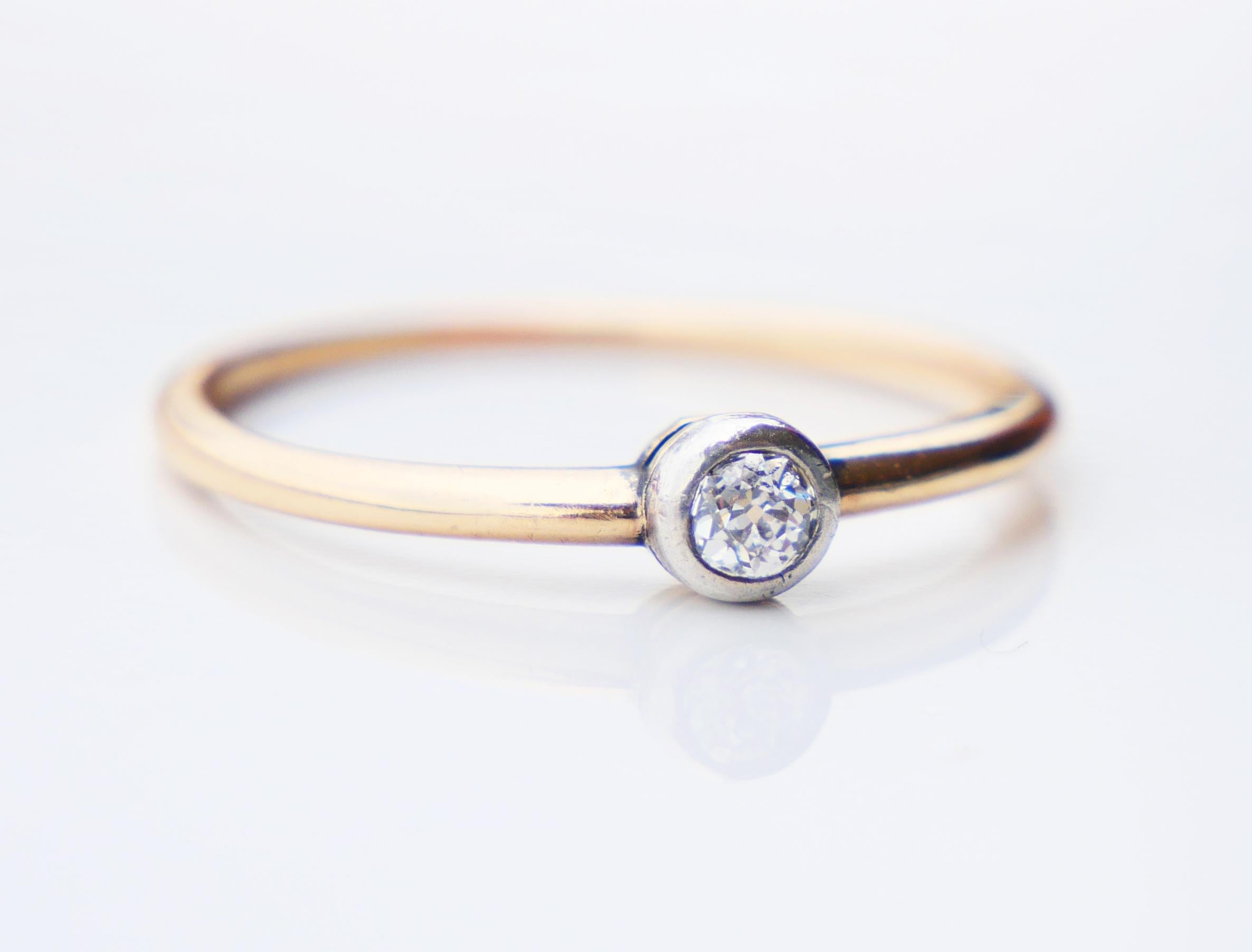 Antiker Ring 0,2 Karat. Diamant massiv 14K Gelbgold Silber Ø US5.75 / 1.3 gr. Damen im Angebot