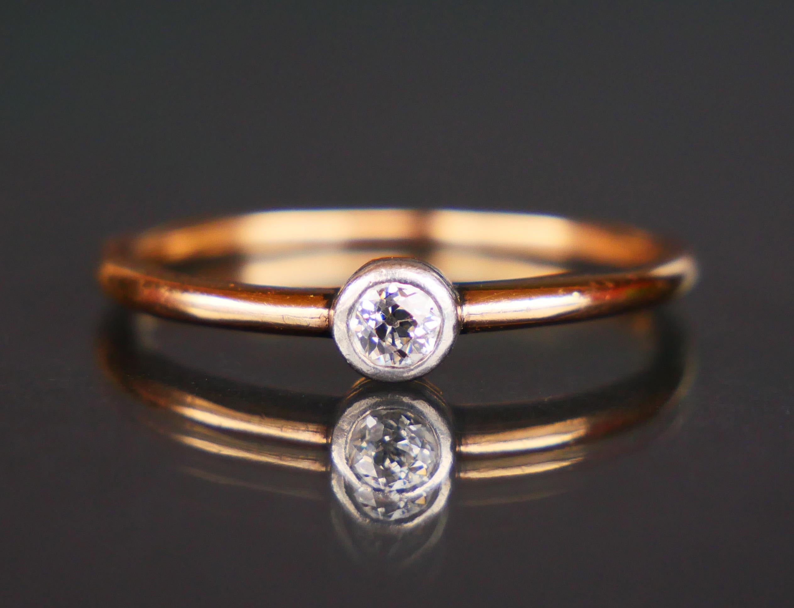 Antiker Ring 0,2 Karat. Diamant massiv 14K Gelbgold Silber Ø US5.75 / 1.3 gr. im Angebot 1
