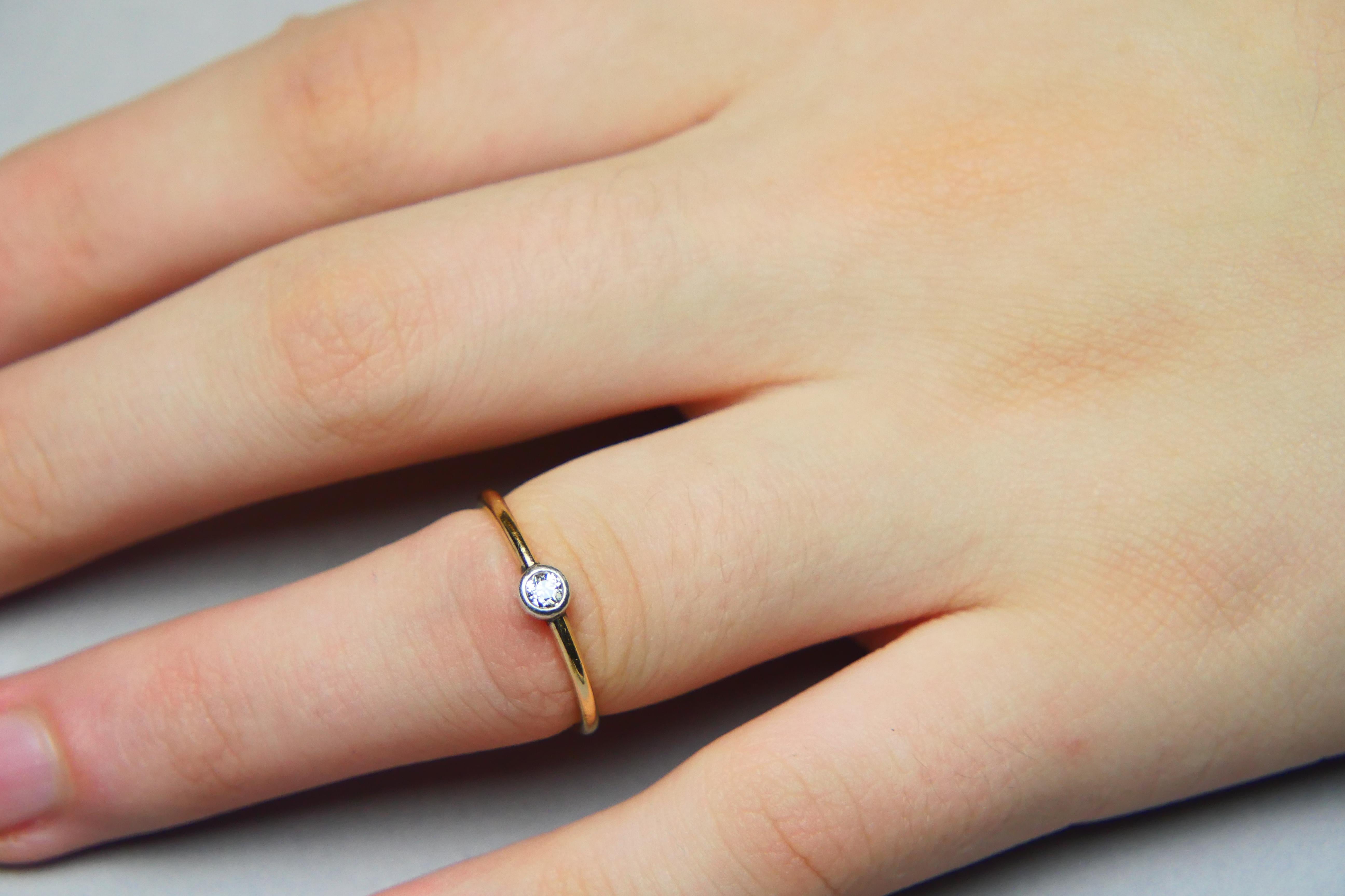 Antique Ring 0.2 ct. Diamond solid 14K Yellow Gold Silver Ø US5.75 / 1.3 gr. For Sale 1