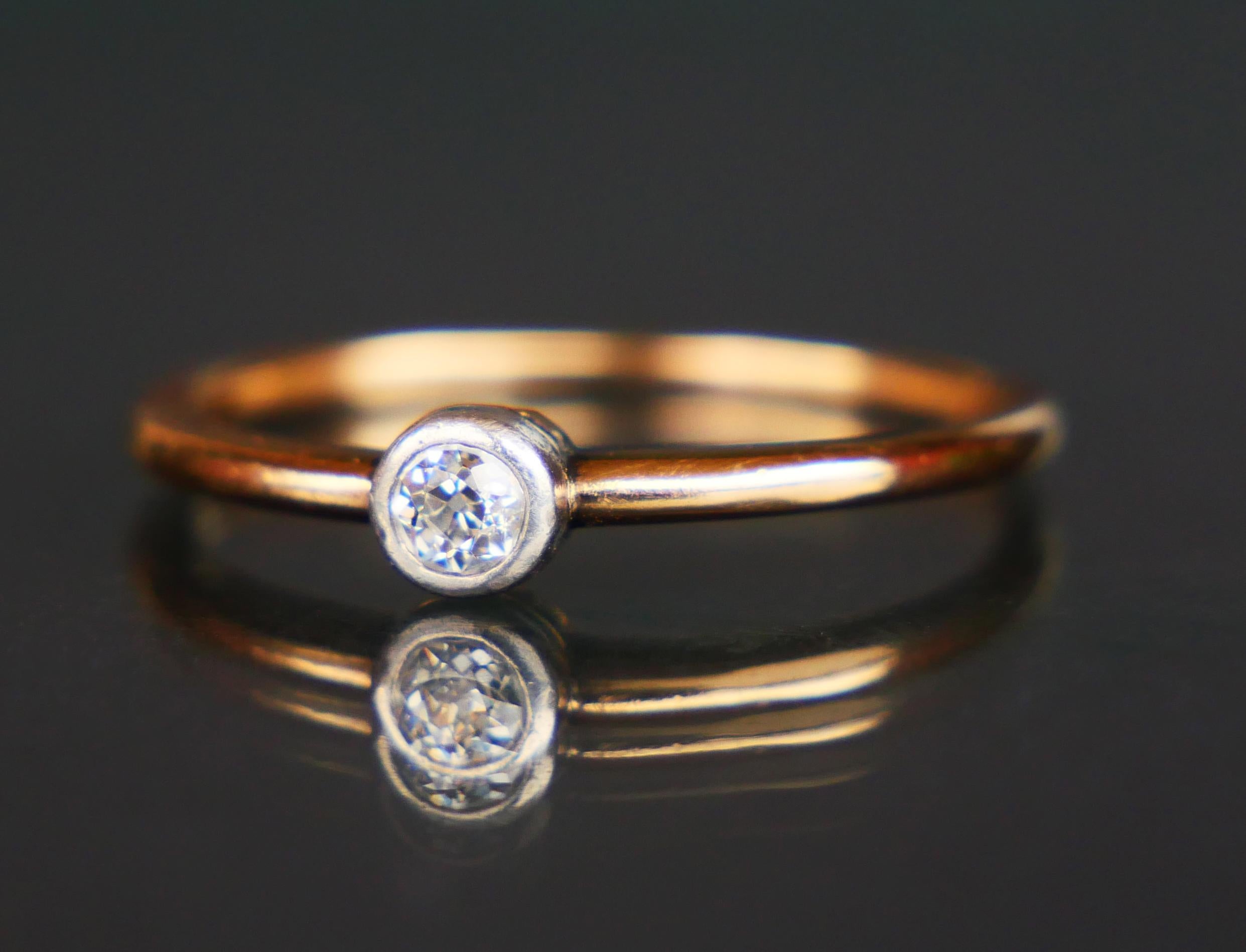 Antique Ring 0.2 ct. Diamond solid 14K Yellow Gold Silver Ø US5.75 / 1.3 gr. For Sale 2