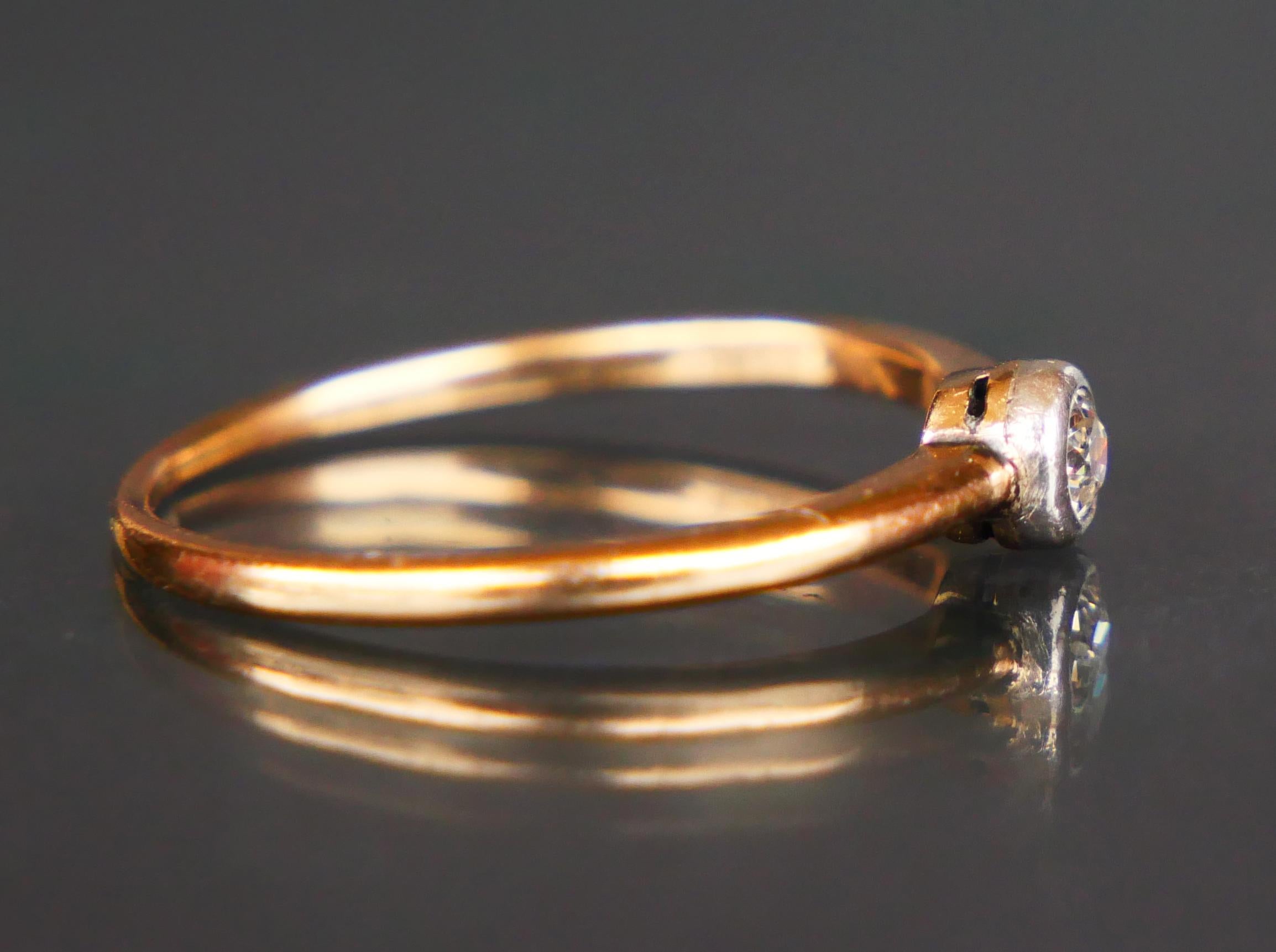 Antiker Ring 0,2 Karat. Diamant massiv 14K Gelbgold Silber Ø US5.75 / 1.3 gr. im Angebot 3