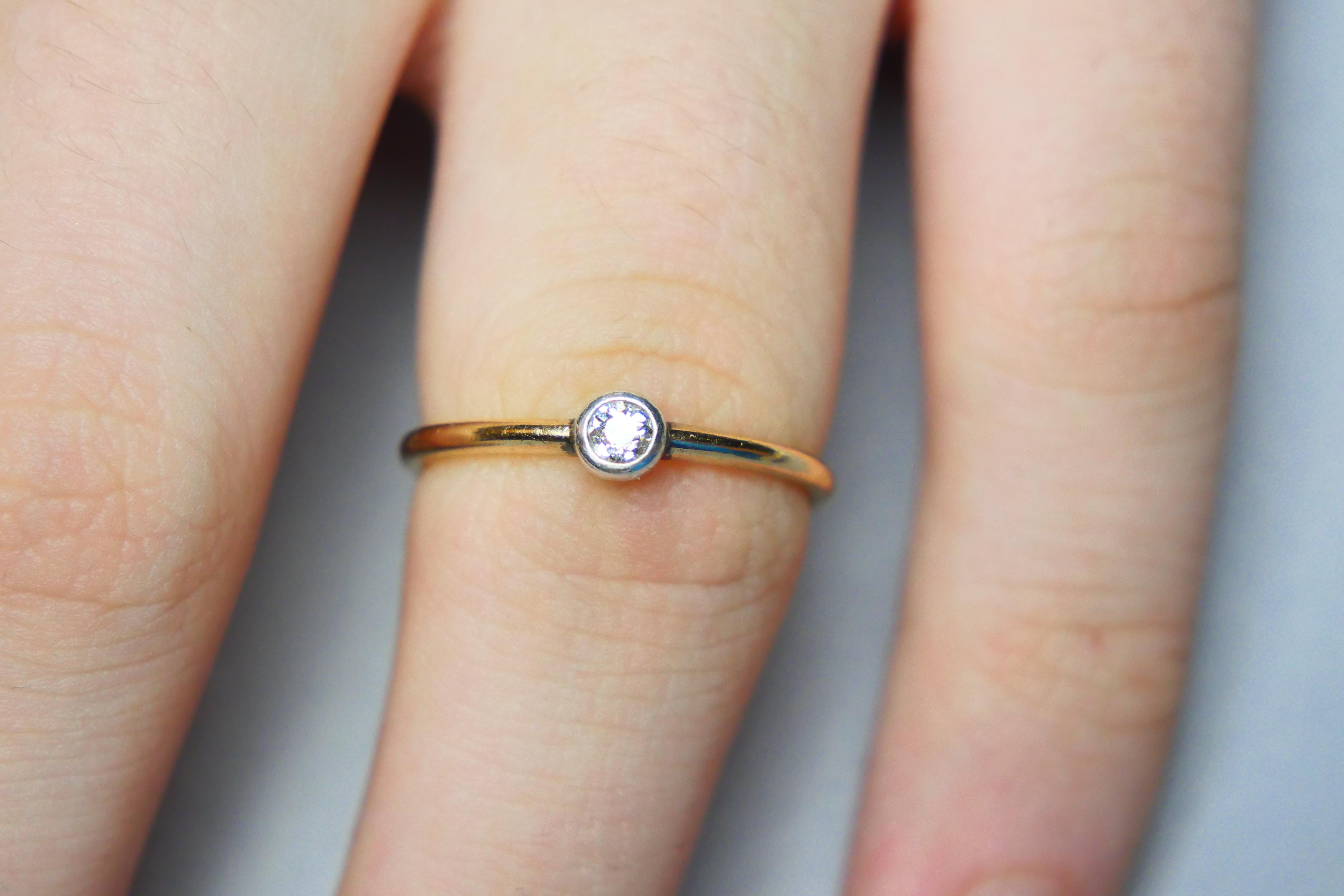 Antique Ring 0.2 ct. Diamond solid 14K Yellow Gold Silver Ø US5.75 / 1.3 gr. For Sale 3