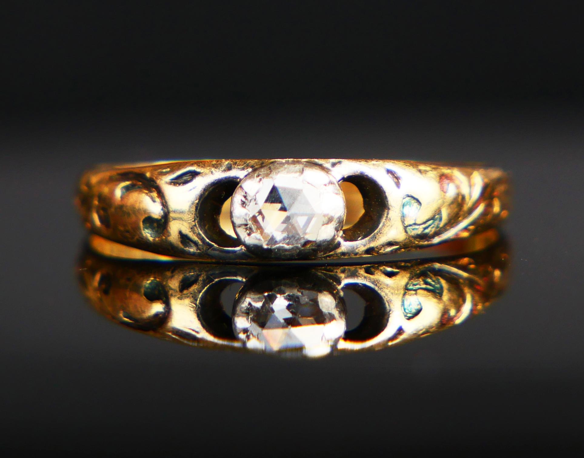 Antique Ring 0.25ct. Diamond Enamels solid 18K Gold Silver Ø4.25US/1.25 gr For Sale 6