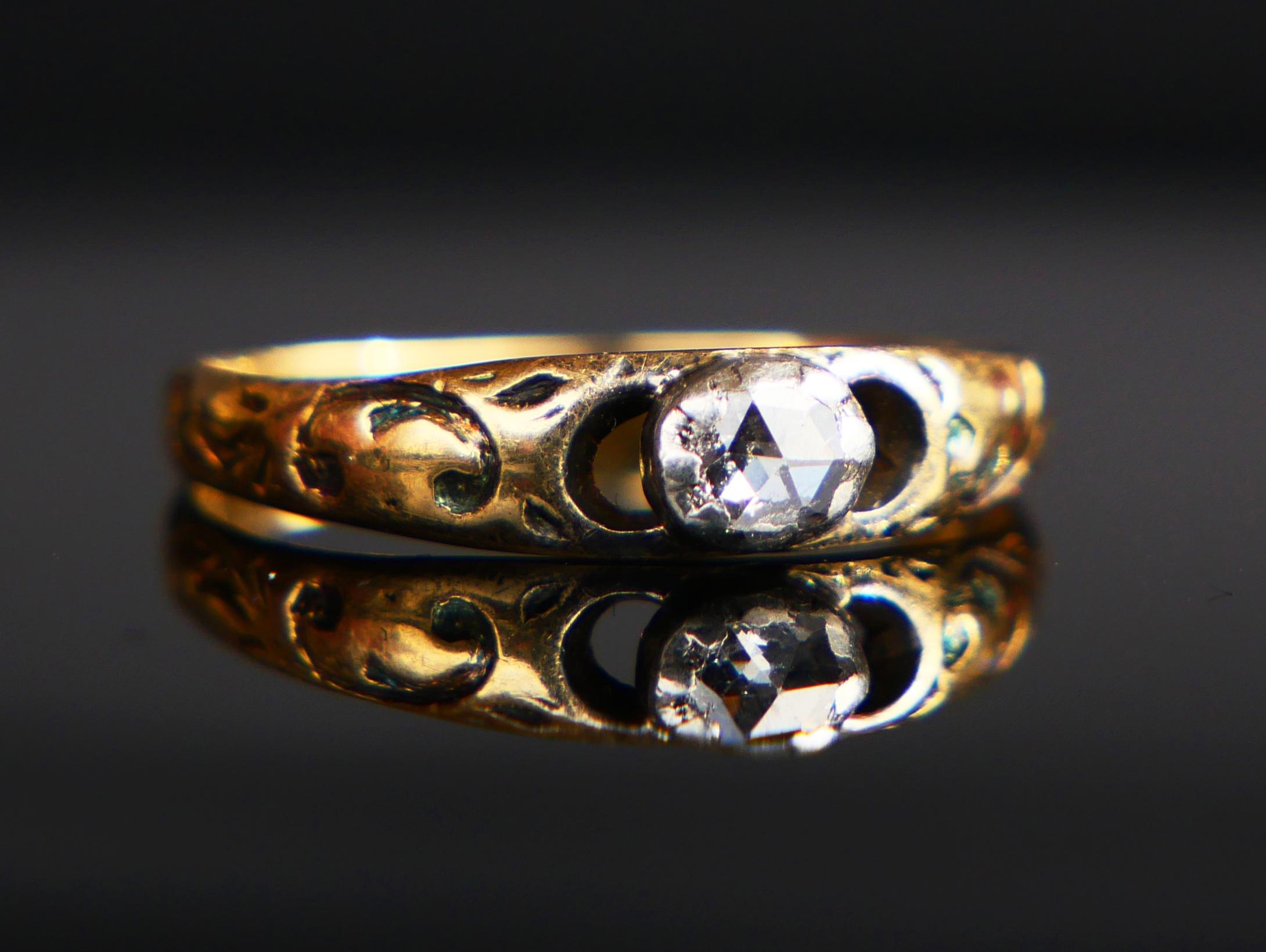 Antique Ring 0.25ct. Diamond Enamels solid 18K Gold Silver Ø4.25US/1.25 gr For Sale 7