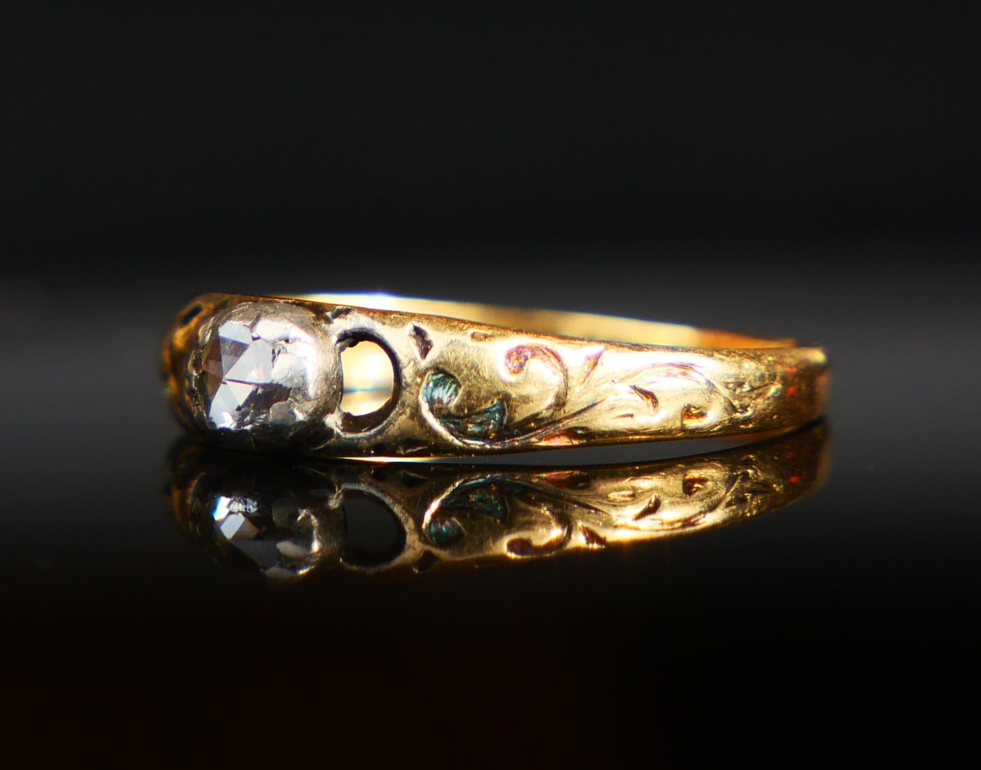 Antique Ring 0.25ct. Diamond Enamels solid 18K Gold Silver Ø4.25US/1.25 gr For Sale 8