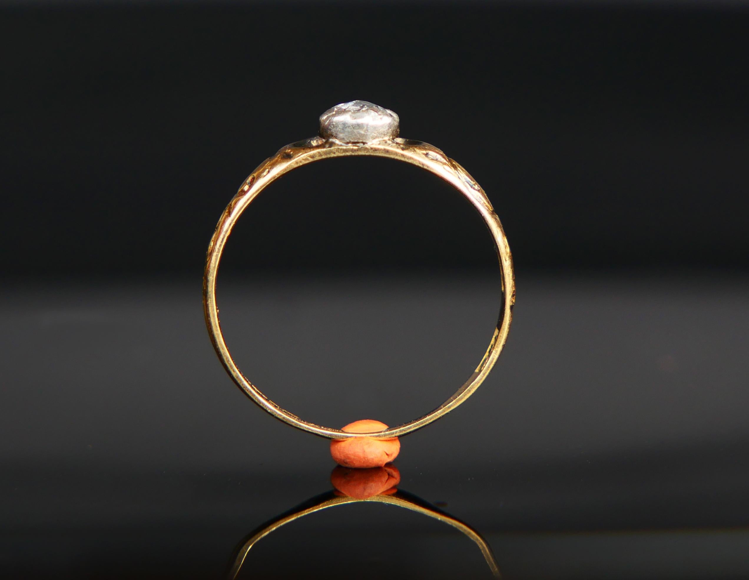 Antique Ring 0.25ct. Diamond Enamels solid 18K Gold Silver Ø4.25US/1.25 gr For Sale 9