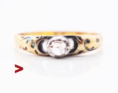 Antique Ring 0.25ct. Diamond Enamels solid 18K Gold Silver Ø4.25US/1.25 gr
