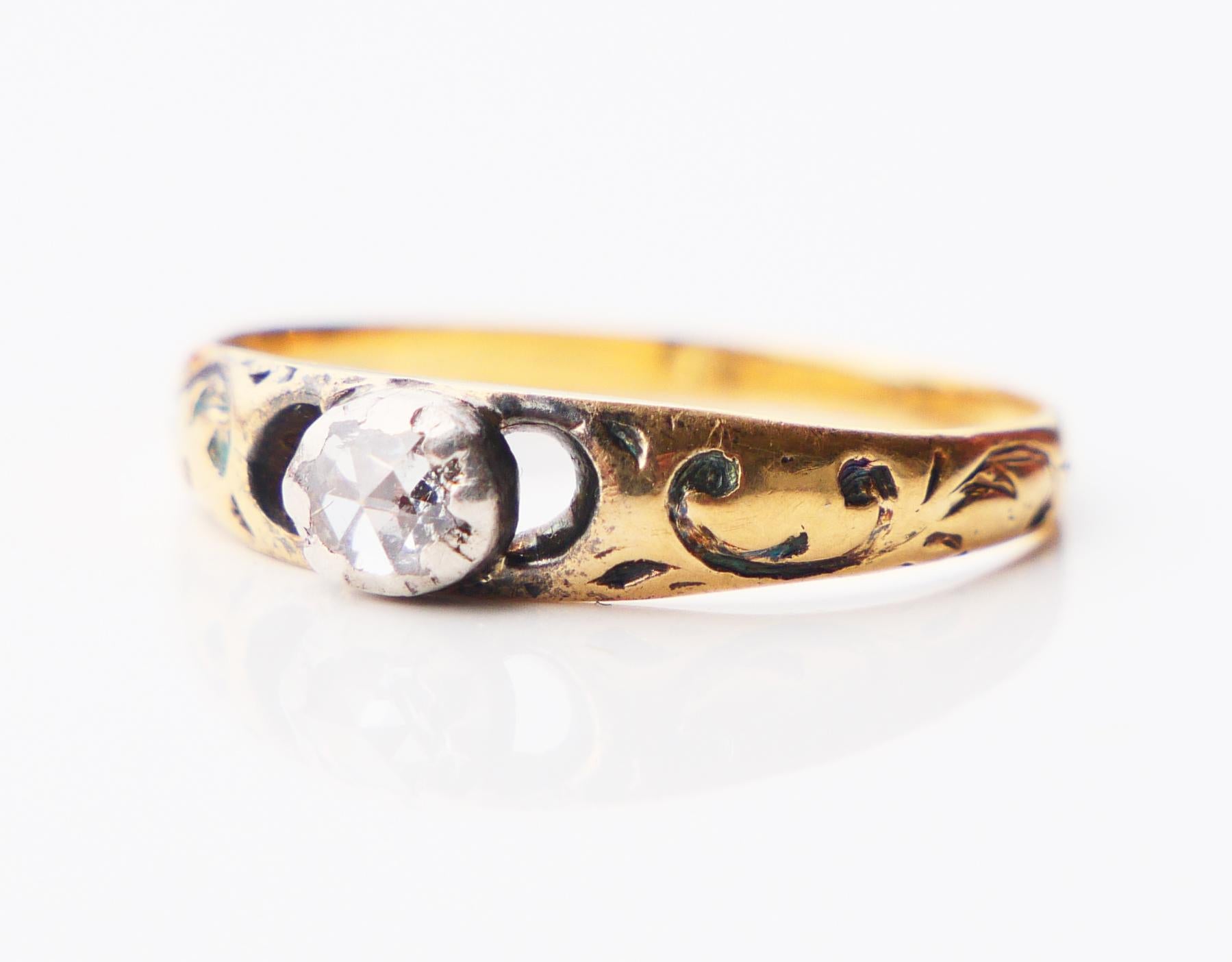Belle Époque Antique Ring 0.25ct. Diamond Enamels solid 18K Gold Silver Ø4.25US/1.25 gr For Sale