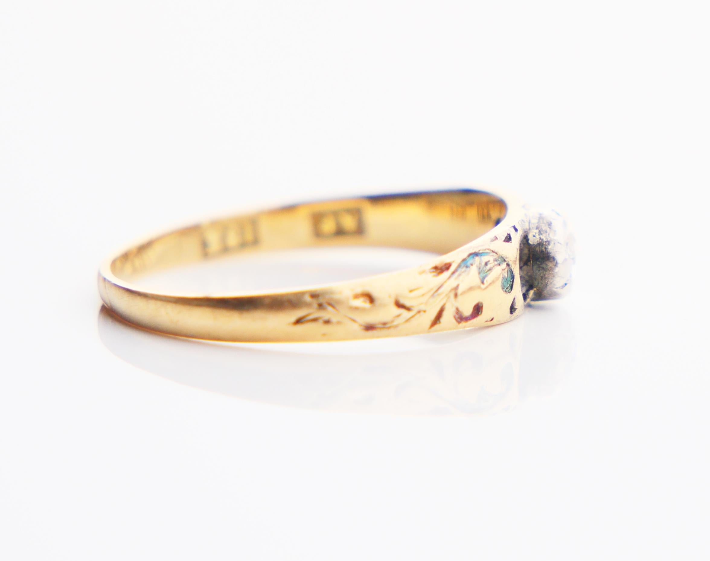 Women's Antique Ring 0.25ct. Diamond Enamels solid 18K Gold Silver Ø4.25US/1.25 gr For Sale