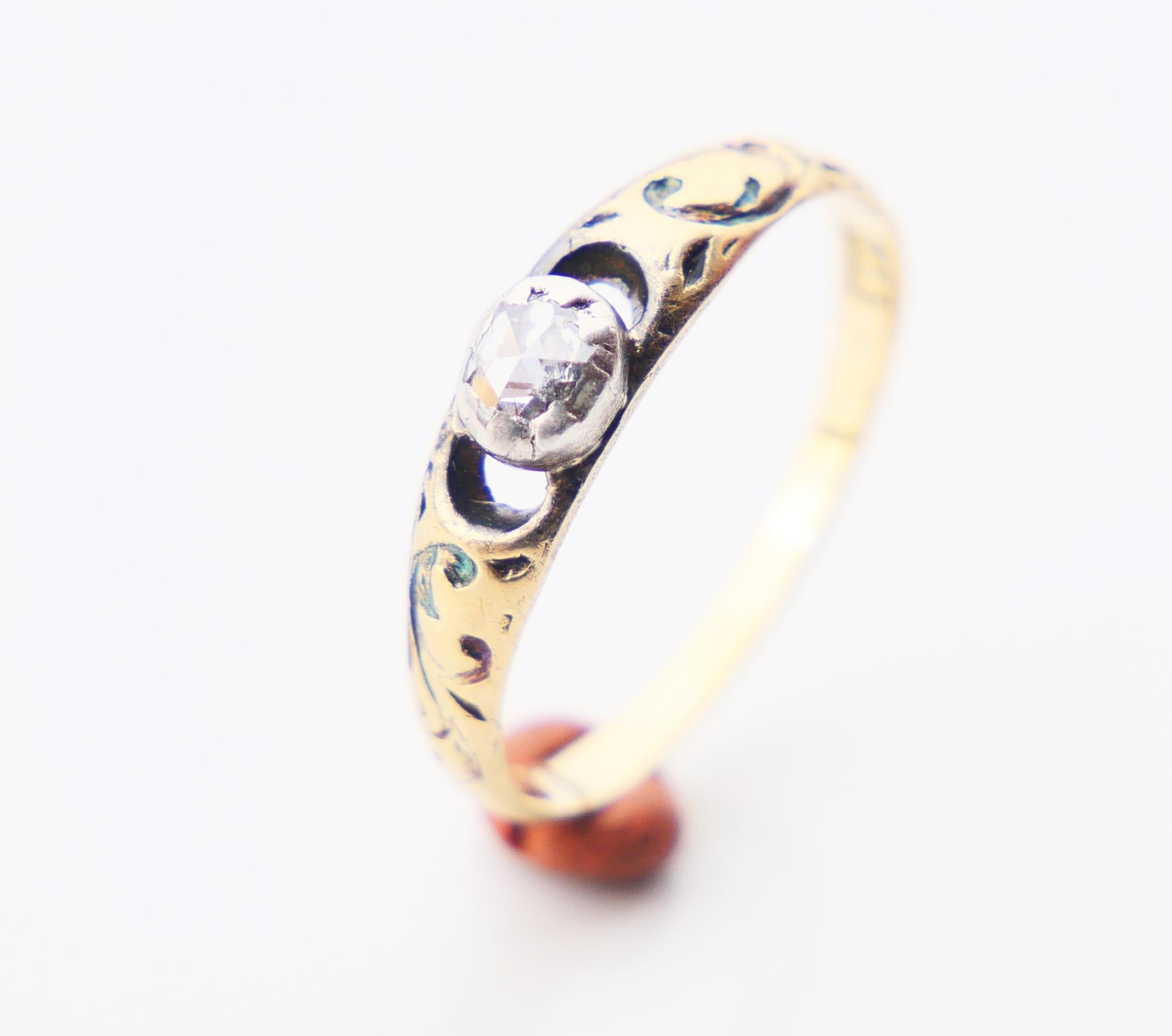 Antique Ring 0.25ct. Diamond Enamels solid 18K Gold Silver Ø4.25US/1.25 gr For Sale 1