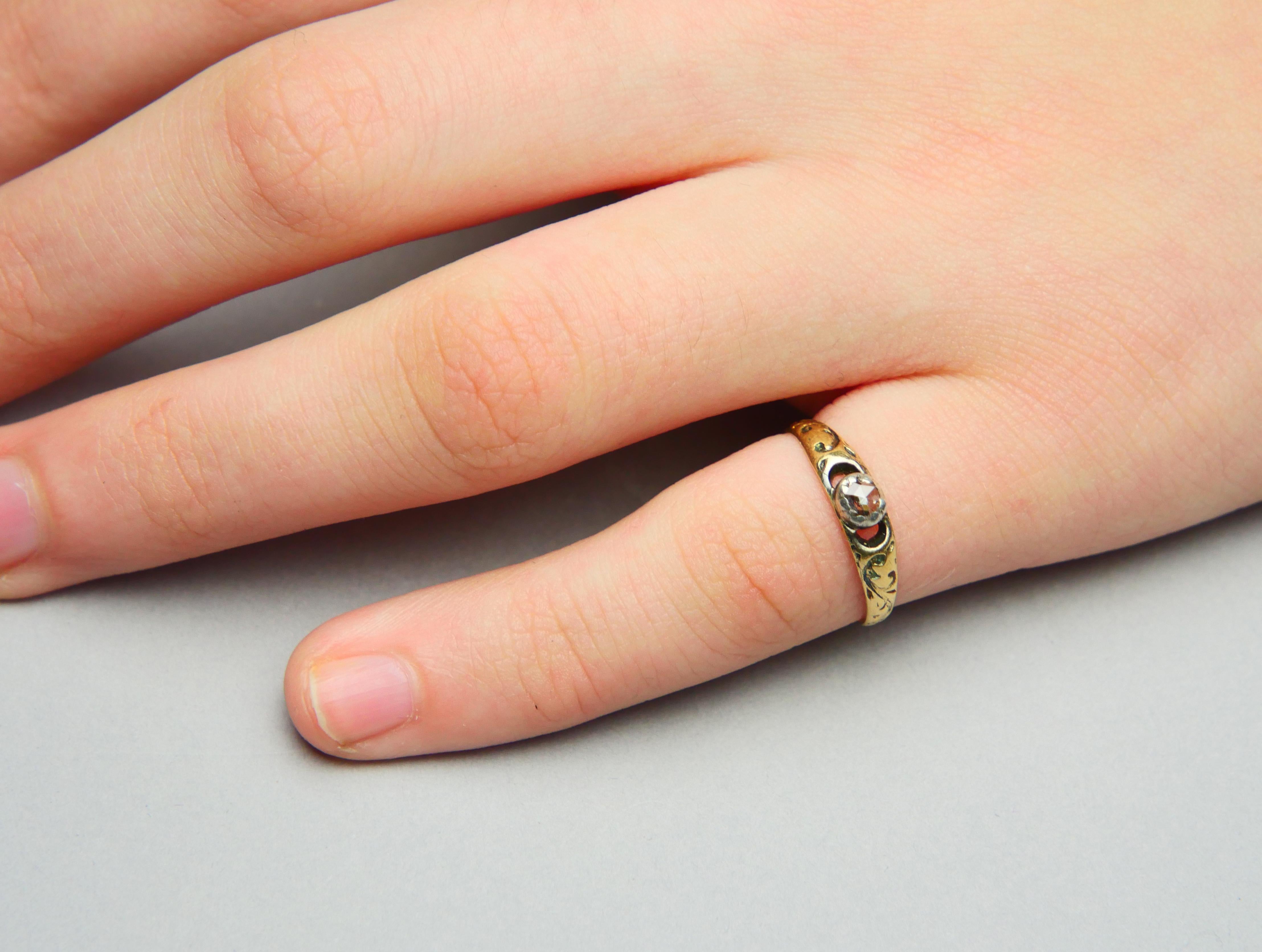Antique Ring 0.25ct. Diamond Enamels solid 18K Gold Silver Ø4.25US/1.25 gr For Sale 2