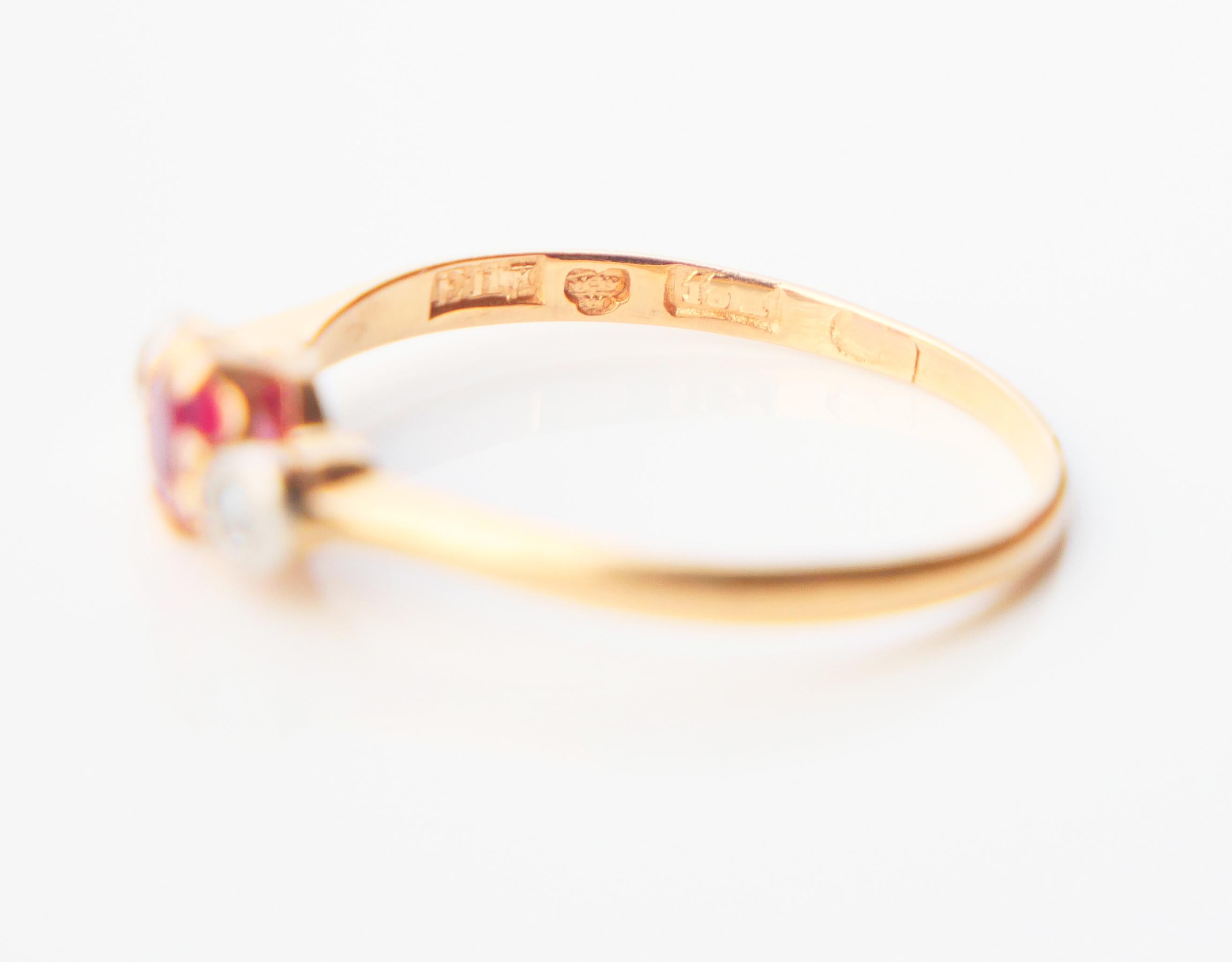 Antique Ring 0.36ct natural Ruby Diamonds solid 18K Gold Platinum ØUS7 / 1.65 gr 7