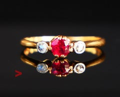 Antique Ring 0.36ct natural Ruby Diamonds solid 18K Gold Platinum ØUS7 / 1.65 gr