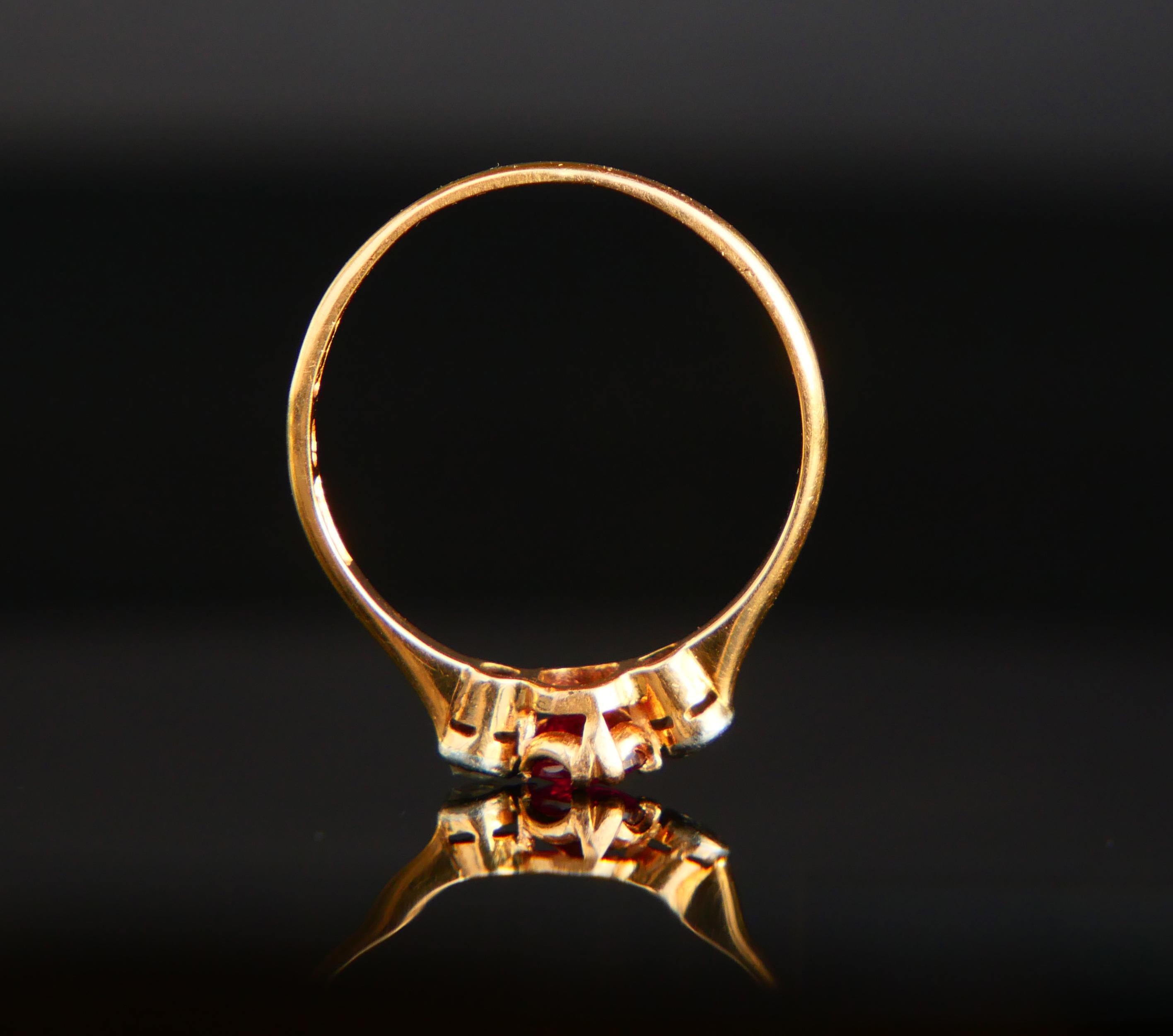 Women's Antique Ring 0.36ct natural Ruby Diamonds solid 18K Gold Platinum ØUS7 / 1.65 gr
