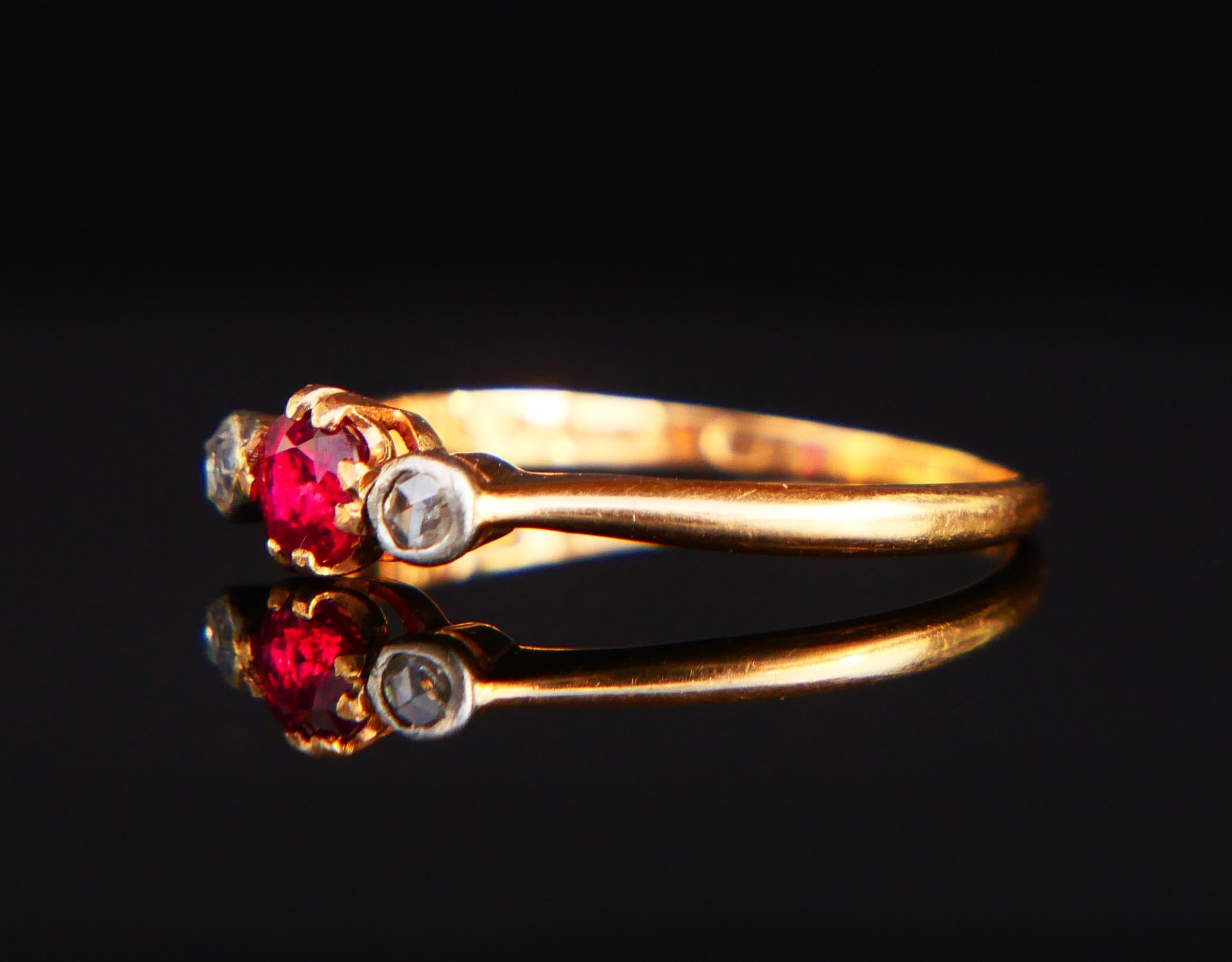 Antique Ring 0.36ct natural Ruby Diamonds solid 18K Gold Platinum ØUS7 / 1.65 gr 1