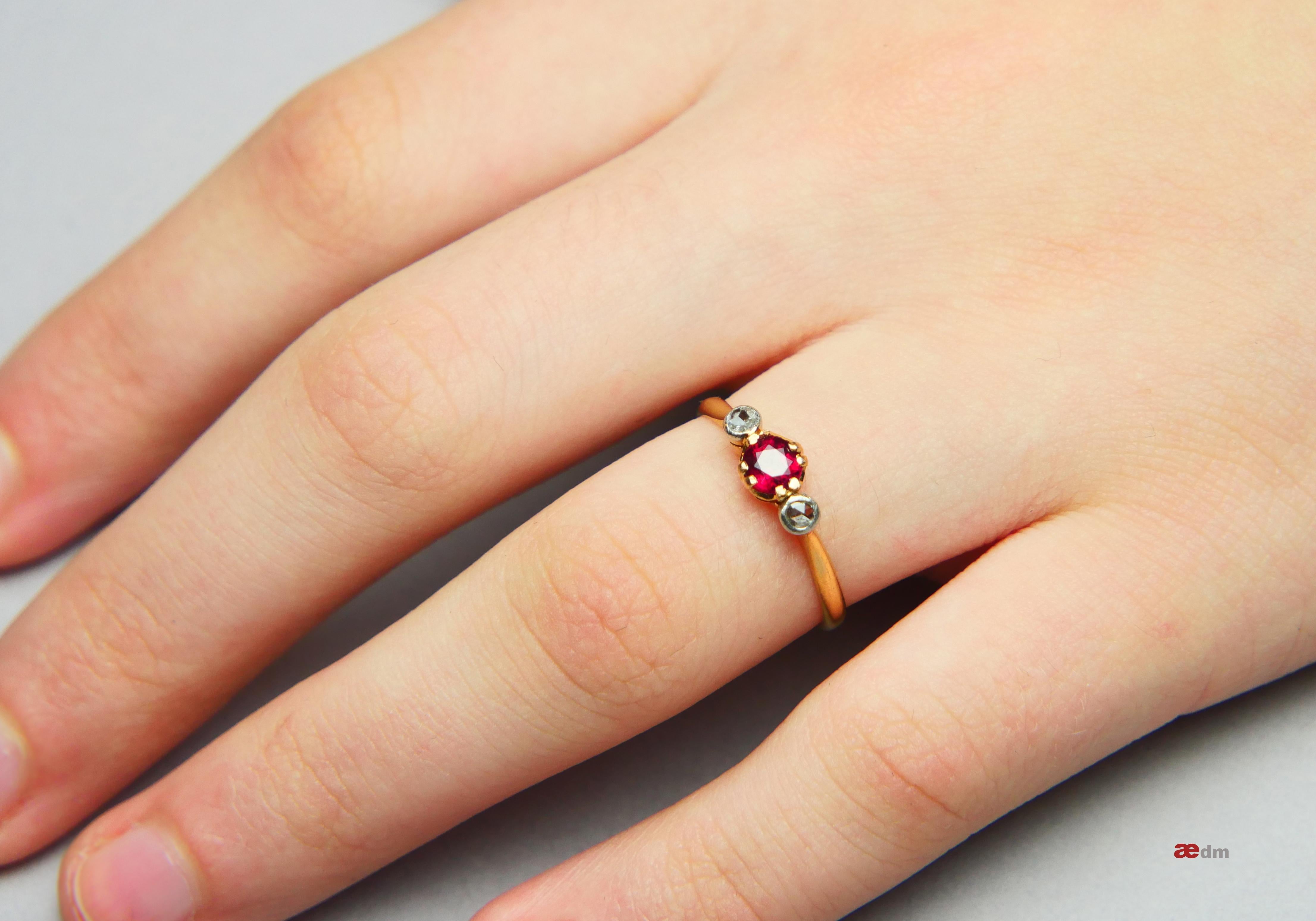 Antique Ring 0.36ct natural Ruby Diamonds solid 18K Gold Platinum ØUS7 / 1.65 gr 2